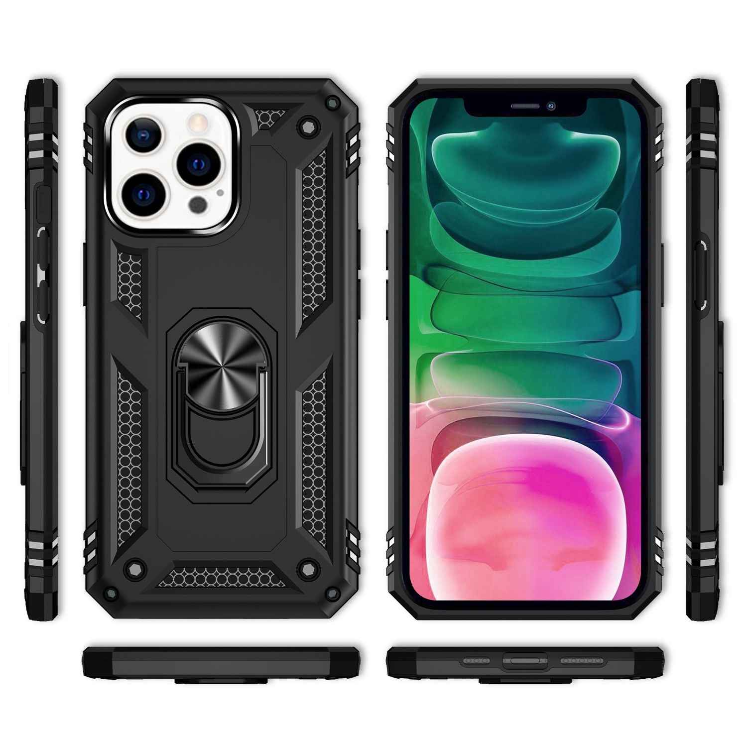 NALIA Ring Hülle für iPhone 13 Pro, Hard Case mit Silikon Bumper Cover Schutz