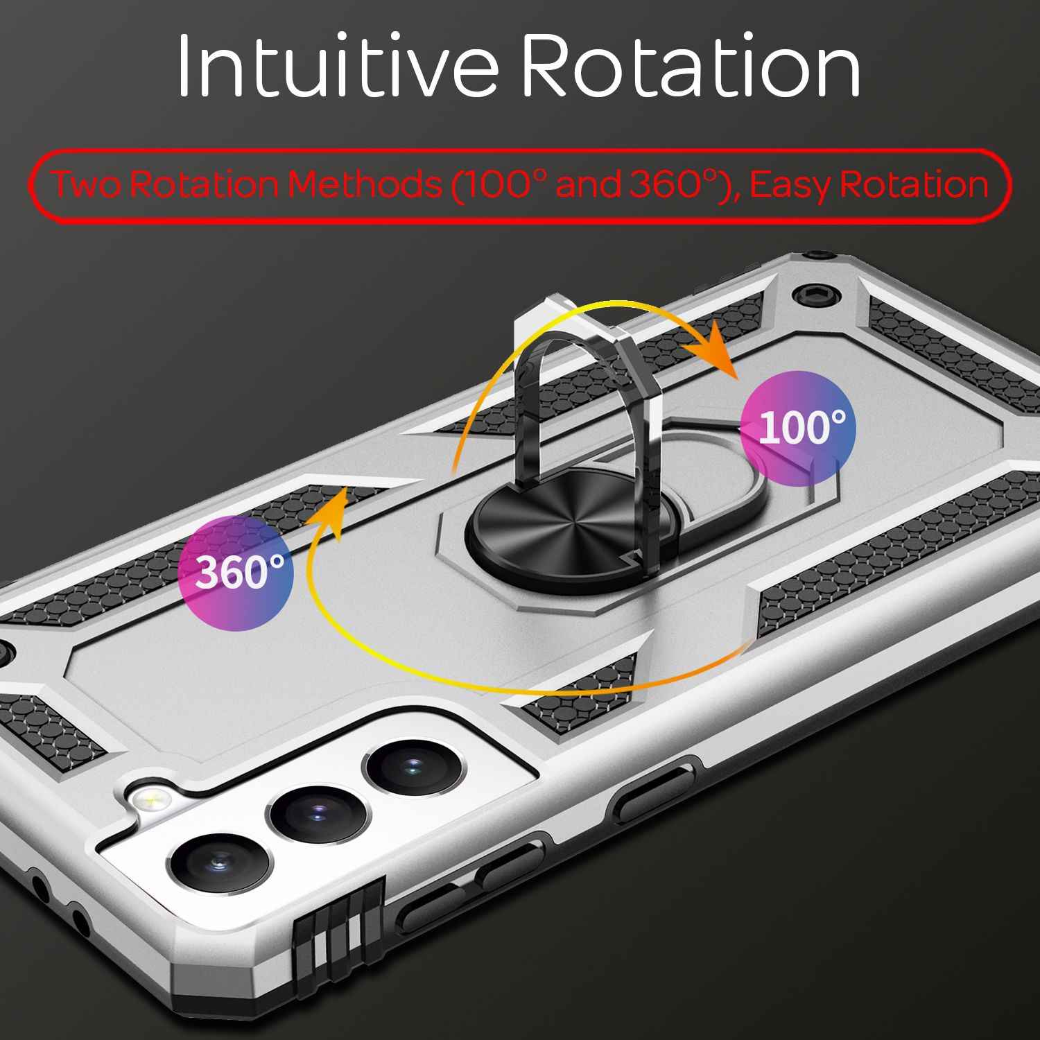 NALIA Military-Style Ringhülle für Samsung Galaxy S21 FE, Extrem Schützend Stoßfest Robust, 360° Ring für Standfunktion