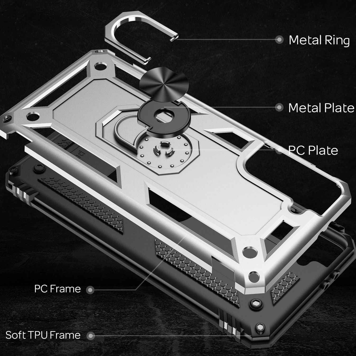 NALIA Military-Style Ringhülle für Samsung Galaxy S21 FE, Extrem Schützend Stoßfest Robust, 360° Ring für Standfunktion