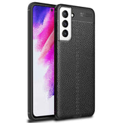 NALIA Leder Look Case für Samsung Galaxy S21 FE, Schwarze Silikonhülle Anti-Fingerabdruck Rutschfest Kratzfest