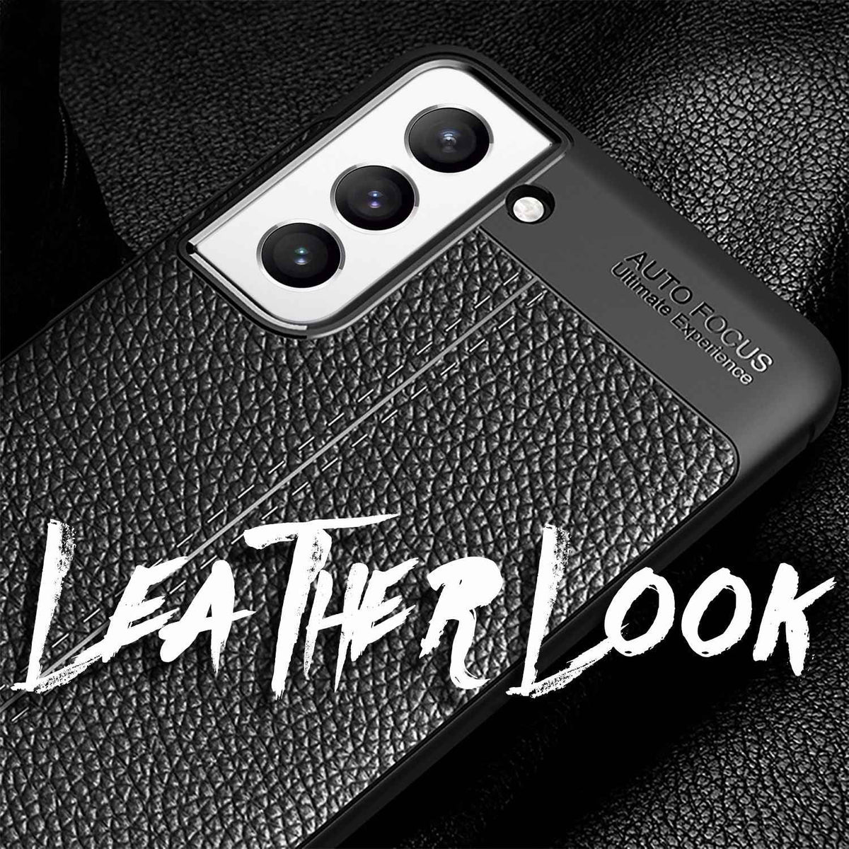 NALIA Leder Look Case für Samsung Galaxy S21 FE, Schwarze Silikonhülle Anti-Fingerabdruck Rutschfest Kratzfest