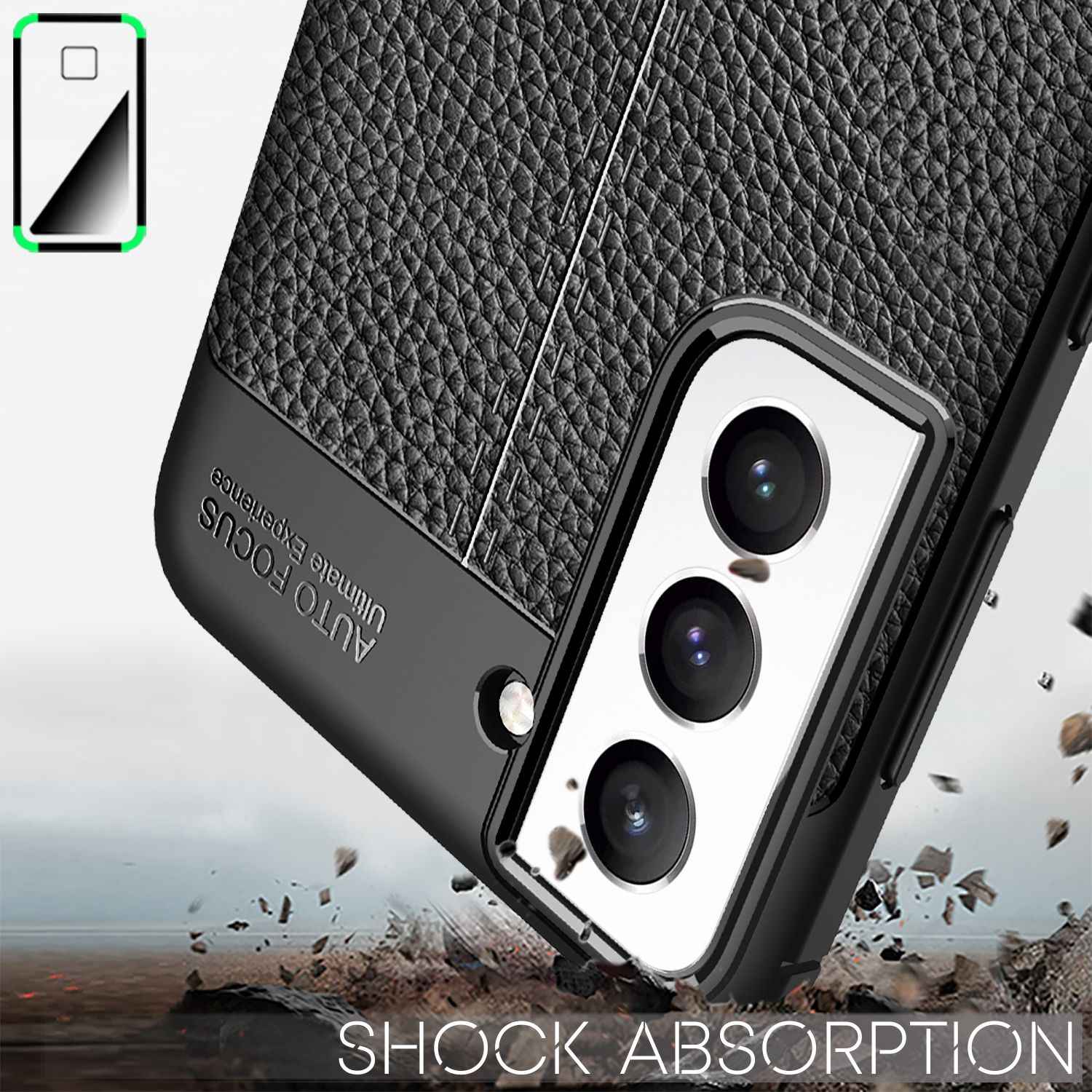 NALIA Leder Look Case für Samsung Galaxy S21 FE, Schwarze Silikonhülle Anti-Fingerabdruck Rutschfest Kratzfest