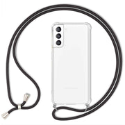 NALIA Handyhülle mit Kette für Samsung Galaxy S21 FE, Transparente Schutzhülle & Handy-Schnur zum Umhängen, Robust Vergilbungsfrei Klar