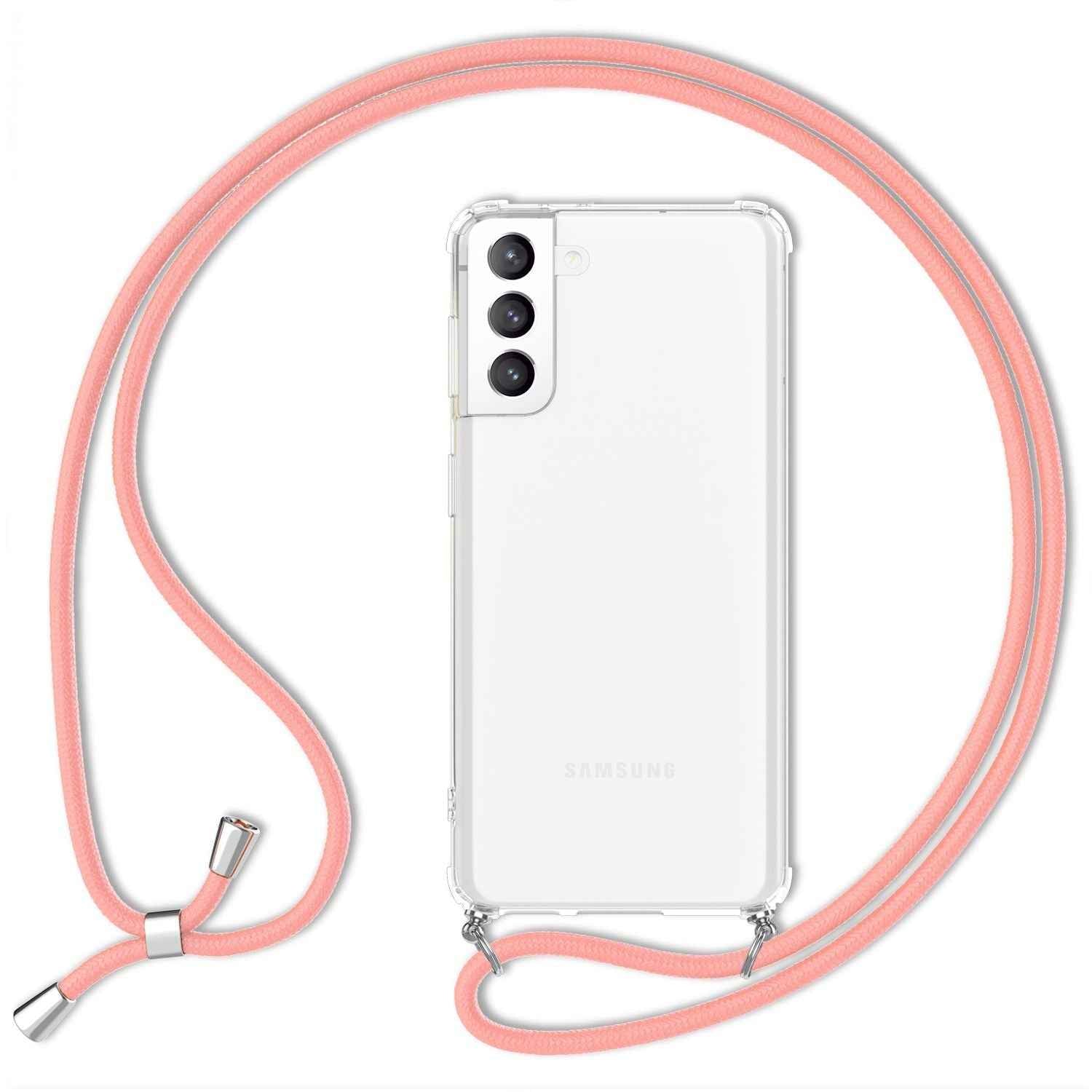 NALIA Handyhülle mit Kette für Samsung Galaxy S21 FE, Transparente Schutzhülle & Handy-Schnur zum Umhängen, Robust Vergilbungsfrei Klar