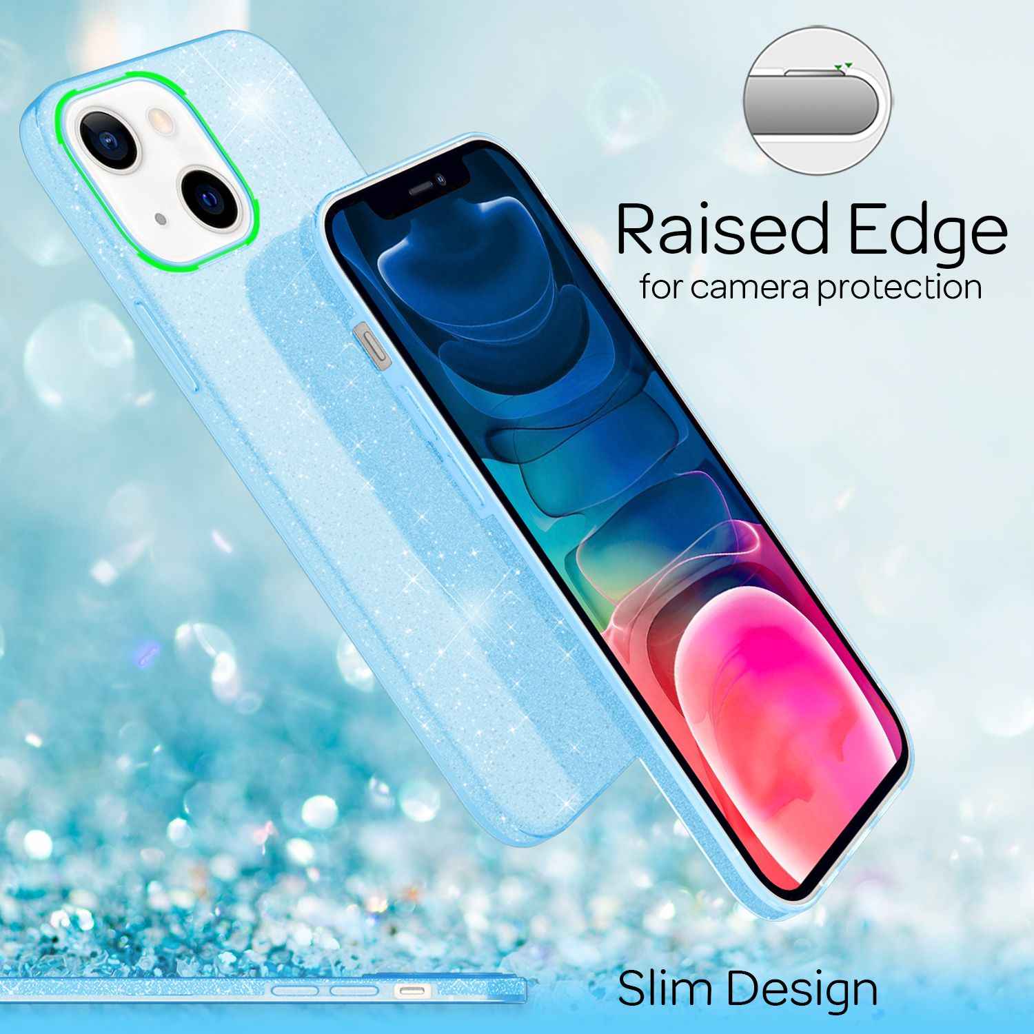 NALIA Robuste Glitzerhülle für iPhone 13 Mini, Glänzende Glitzer Hybrid Schutzhülle Verstärkte Silikonhülle