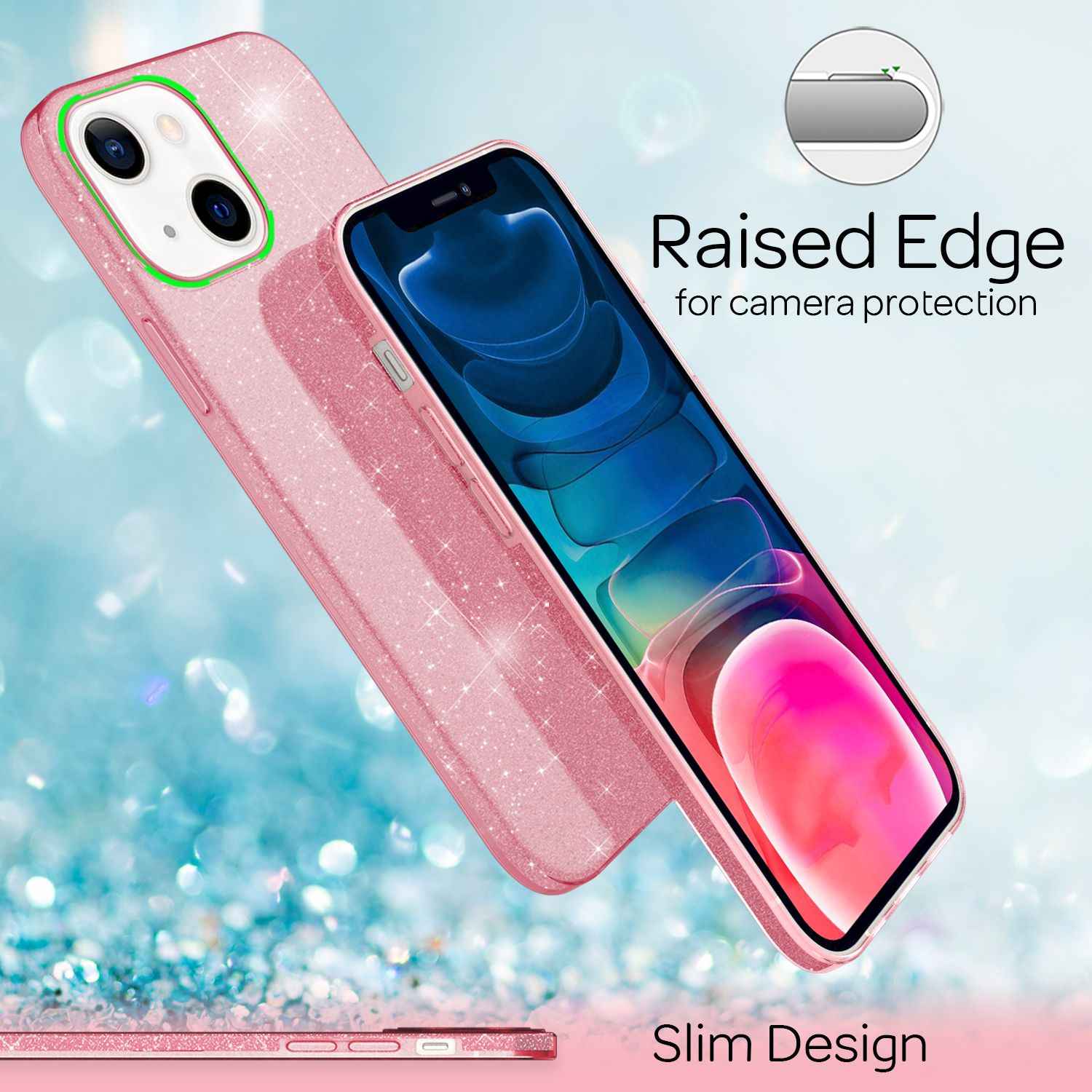 NALIA Robuste Glitzerhülle für iPhone 13 Mini, Glänzende Glitzer Hybrid Schutzhülle Verstärkte Silikonhülle