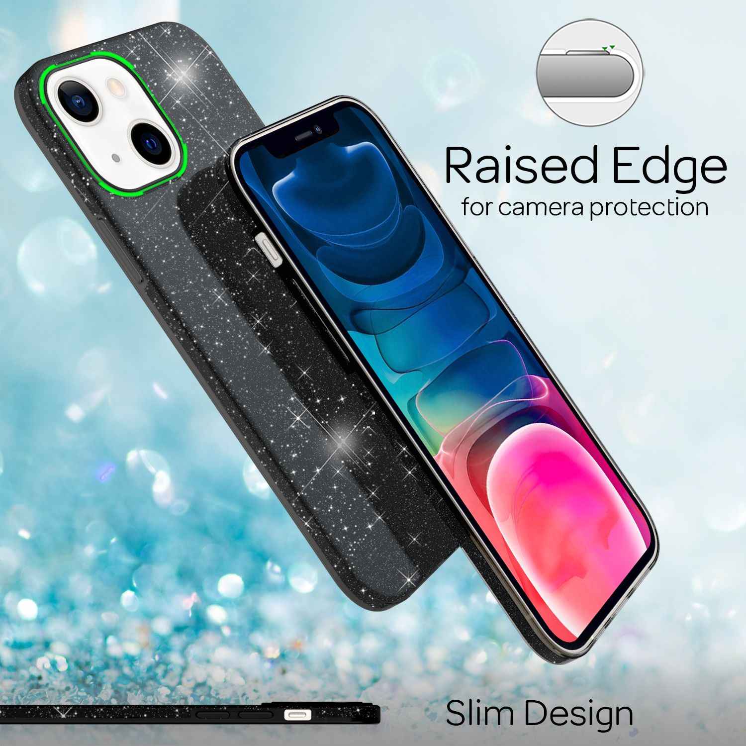 NALIA Robuste Glitzerhülle für iPhone 13 Mini, Glänzende Glitzer Hybrid Schutzhülle Verstärkte Silikonhülle