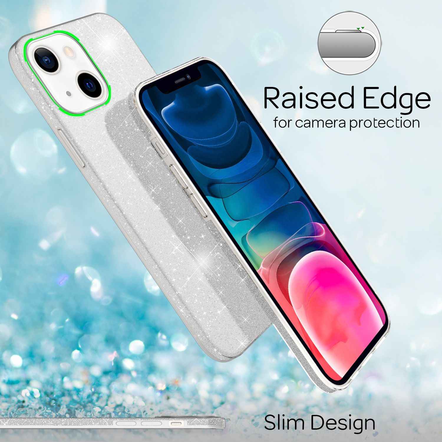 NALIA Robuste Glitzerhülle für iPhone 13 Mini, Glänzende Glitzer Hybrid Schutzhülle Verstärkte Silikonhülle