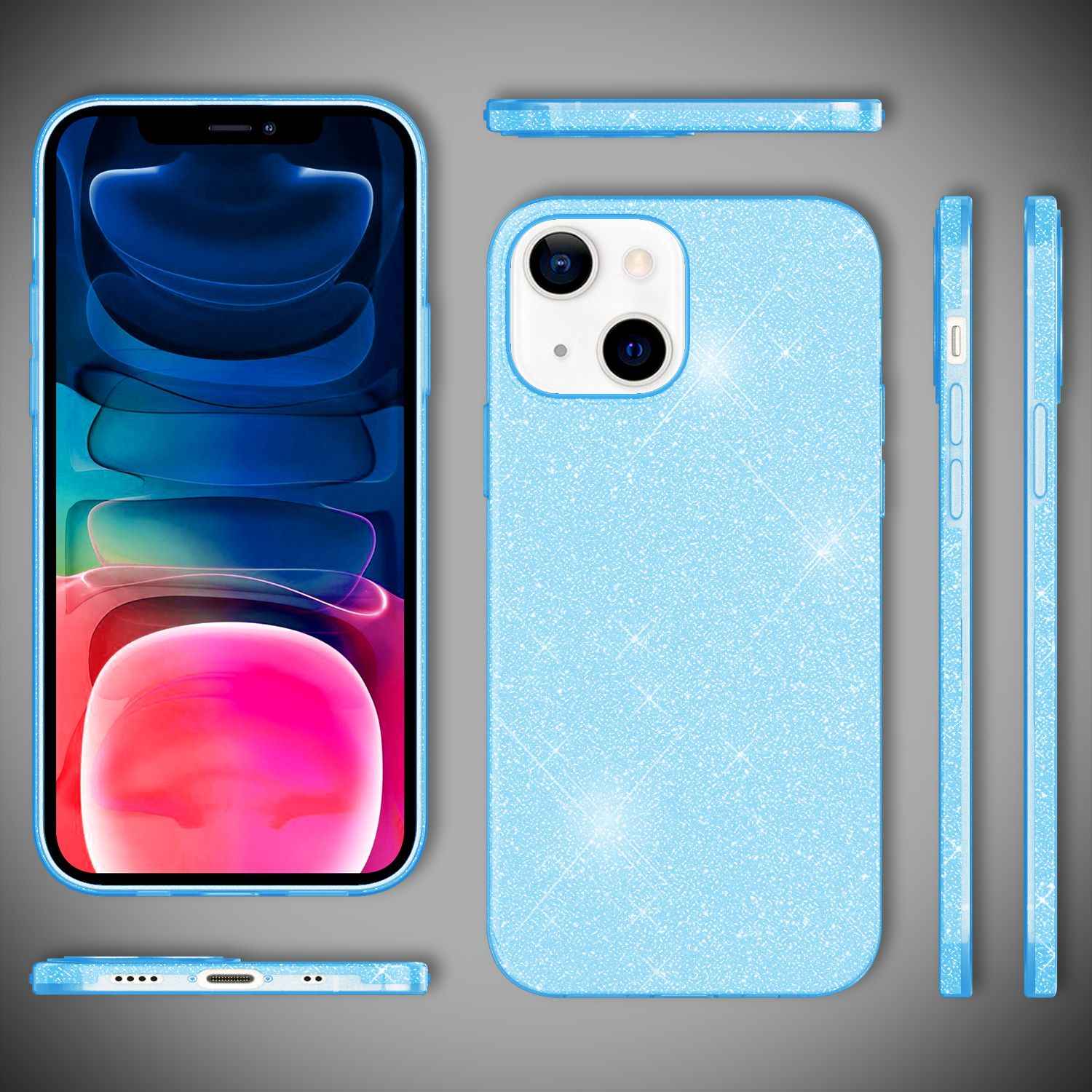 NALIA Robuste Glitzerhülle für iPhone 13 Mini, Glänzende Glitzer Hybrid Schutzhülle Verstärkte Silikonhülle