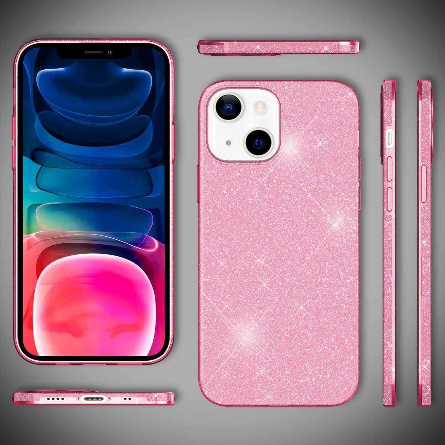 NALIA Robuste Glitzerhülle für iPhone 13 Mini, Glänzende Glitzer Hybrid Schutzhülle Verstärkte Silikonhülle