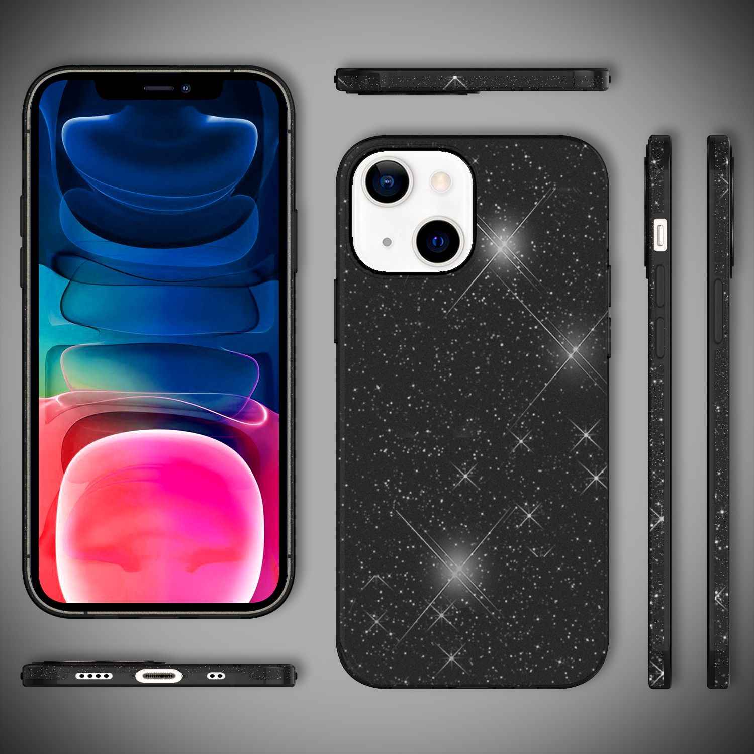 NALIA Robuste Glitzerhülle für iPhone 13 Mini, Glänzende Glitzer Hybrid Schutzhülle Verstärkte Silikonhülle