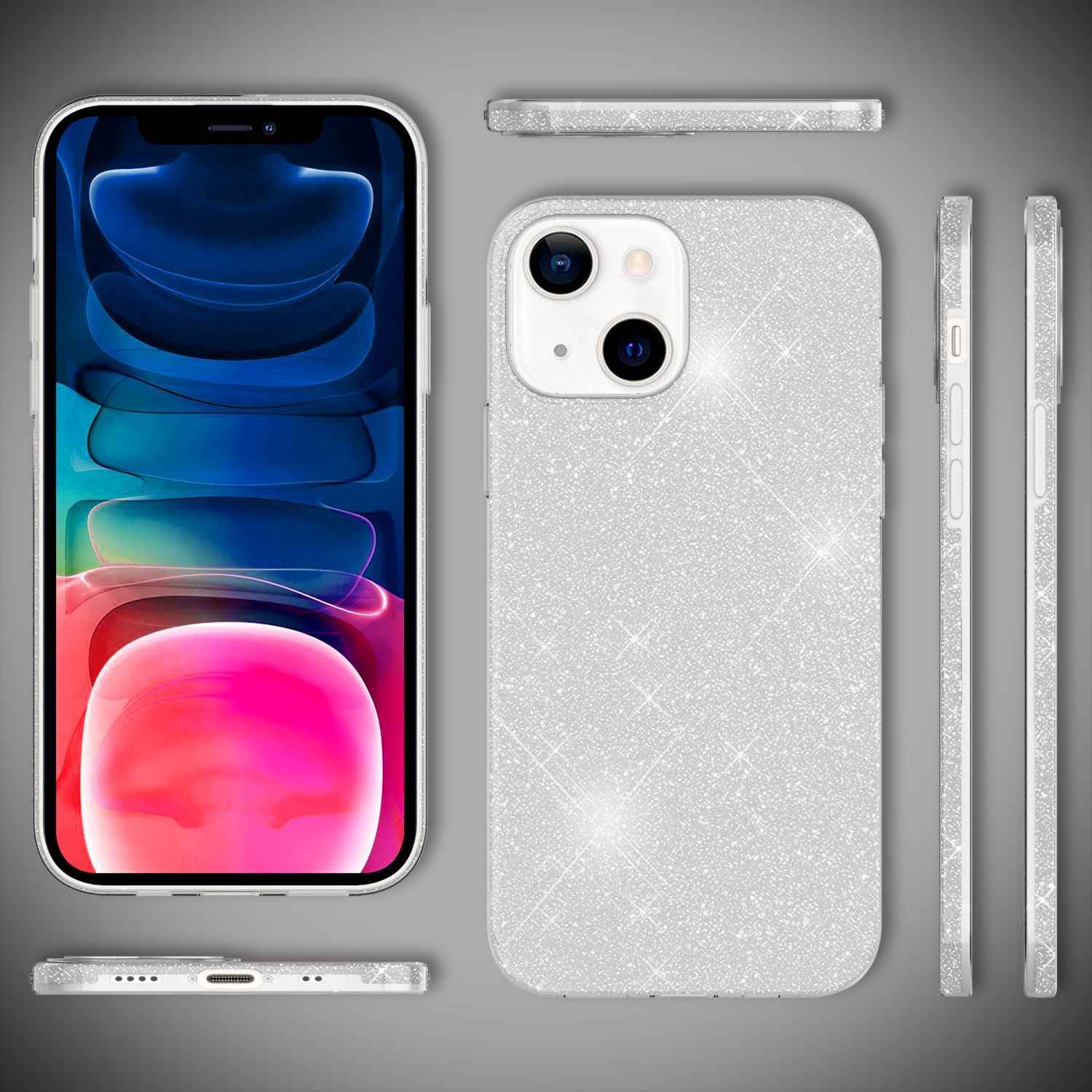 NALIA Robuste Glitzerhülle für iPhone 13 Mini, Glänzende Glitzer Hybrid Schutzhülle Verstärkte Silikonhülle
