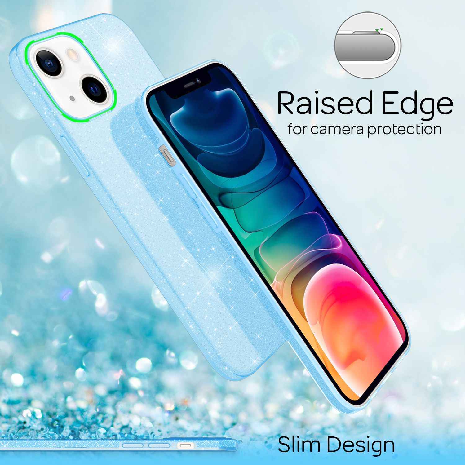 NALIA Robuste Glitzerhülle für iPhone 13, Stoßfeste Glänzende Glitzer Hybrid Schutzhülle Verstärkte Silikonhülle