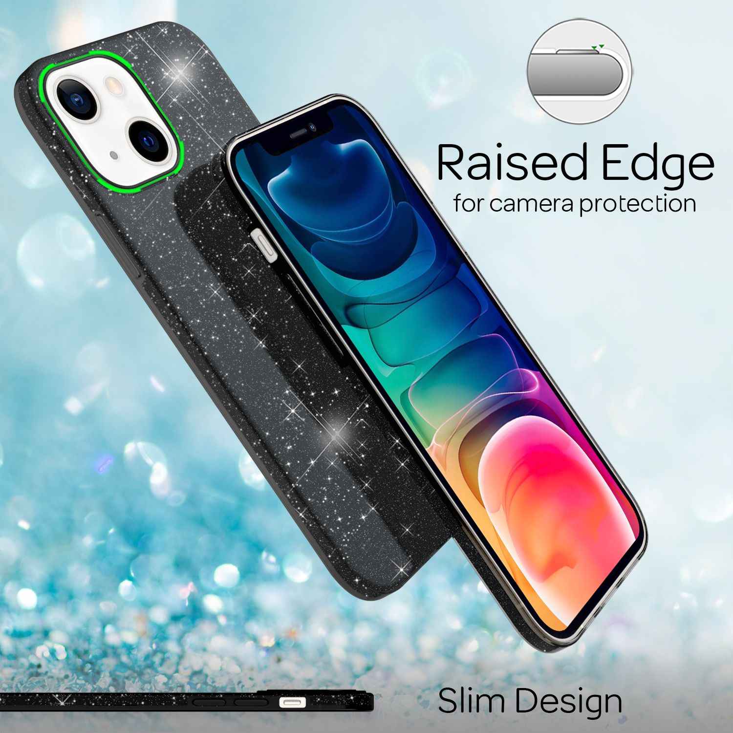NALIA Robuste Glitzerhülle für iPhone 13, Stoßfeste Glänzende Glitzer Hybrid Schutzhülle Verstärkte Silikonhülle