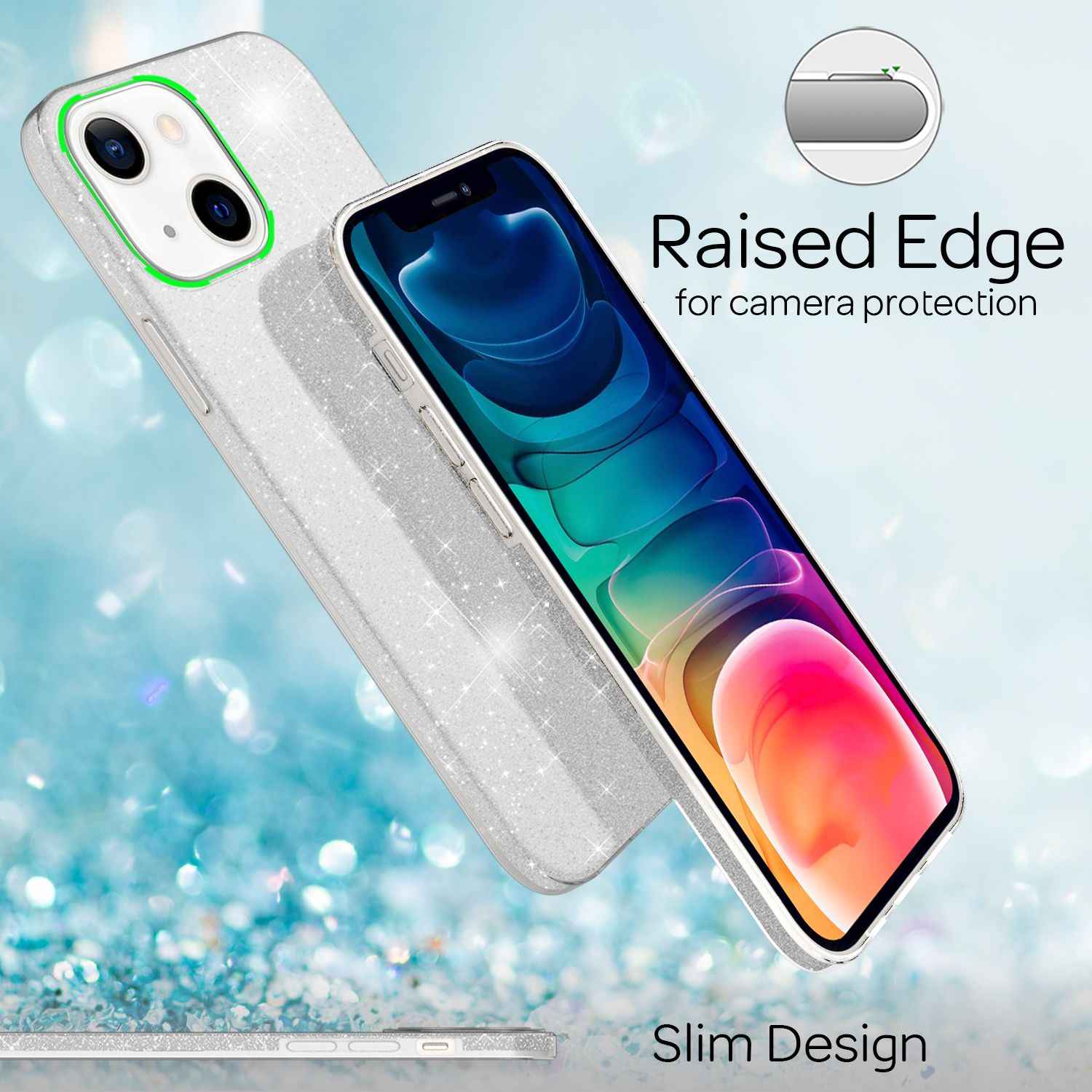 NALIA Robuste Glitzerhülle für iPhone 13, Stoßfeste Glänzende Glitzer Hybrid Schutzhülle Verstärkte Silikonhülle
