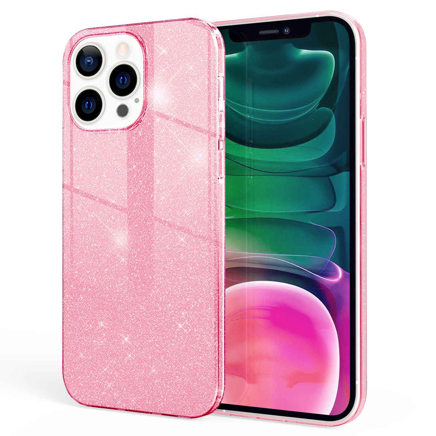 NALIA Robuste Glitzerhülle für iPhone 13 Pro, Stoßfeste Glänzende Glitzer Hybrid Schutzhülle Verstärkte Silikonhülle