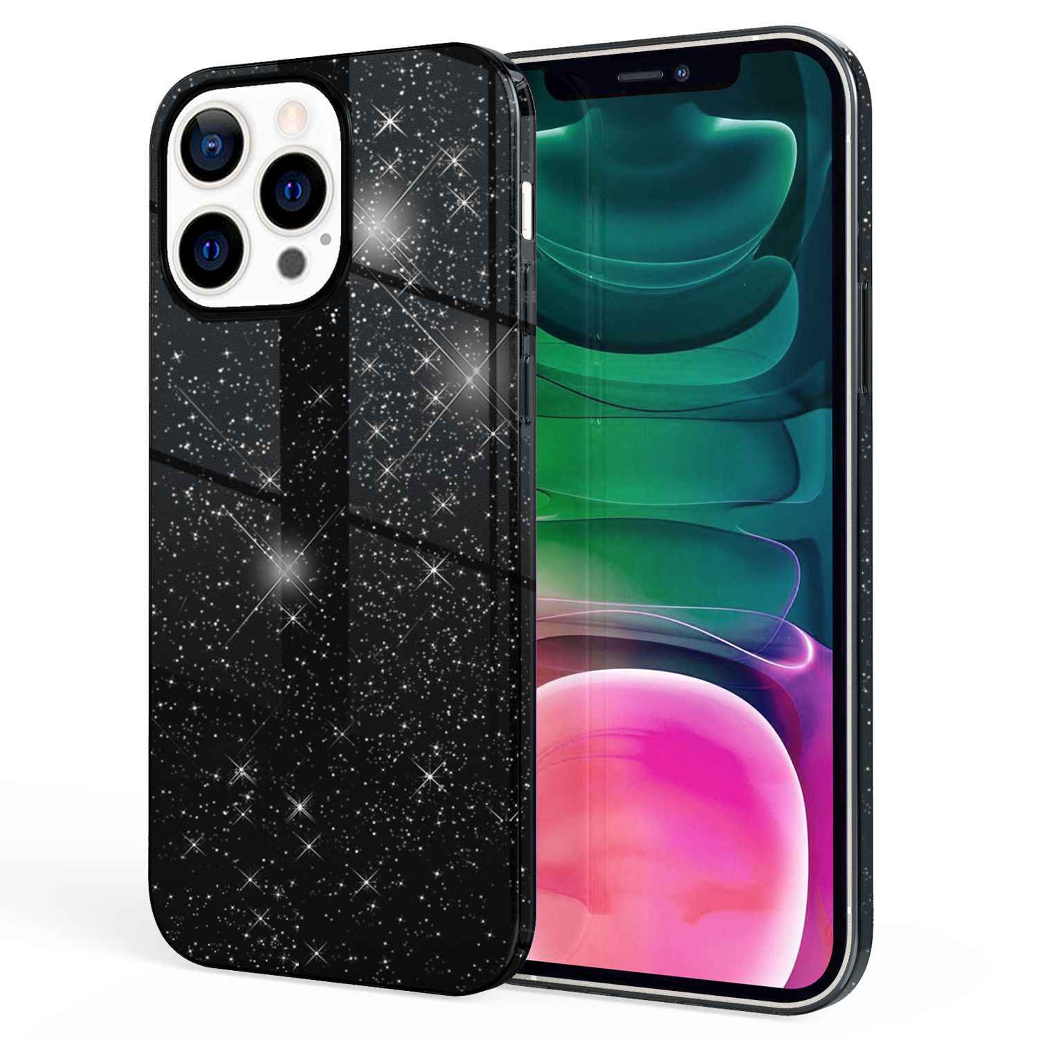 NALIA Robuste Glitzerhülle für iPhone 13 Pro, Stoßfeste Glänzende Glitzer Hybrid Schutzhülle Verstärkte Silikonhülle