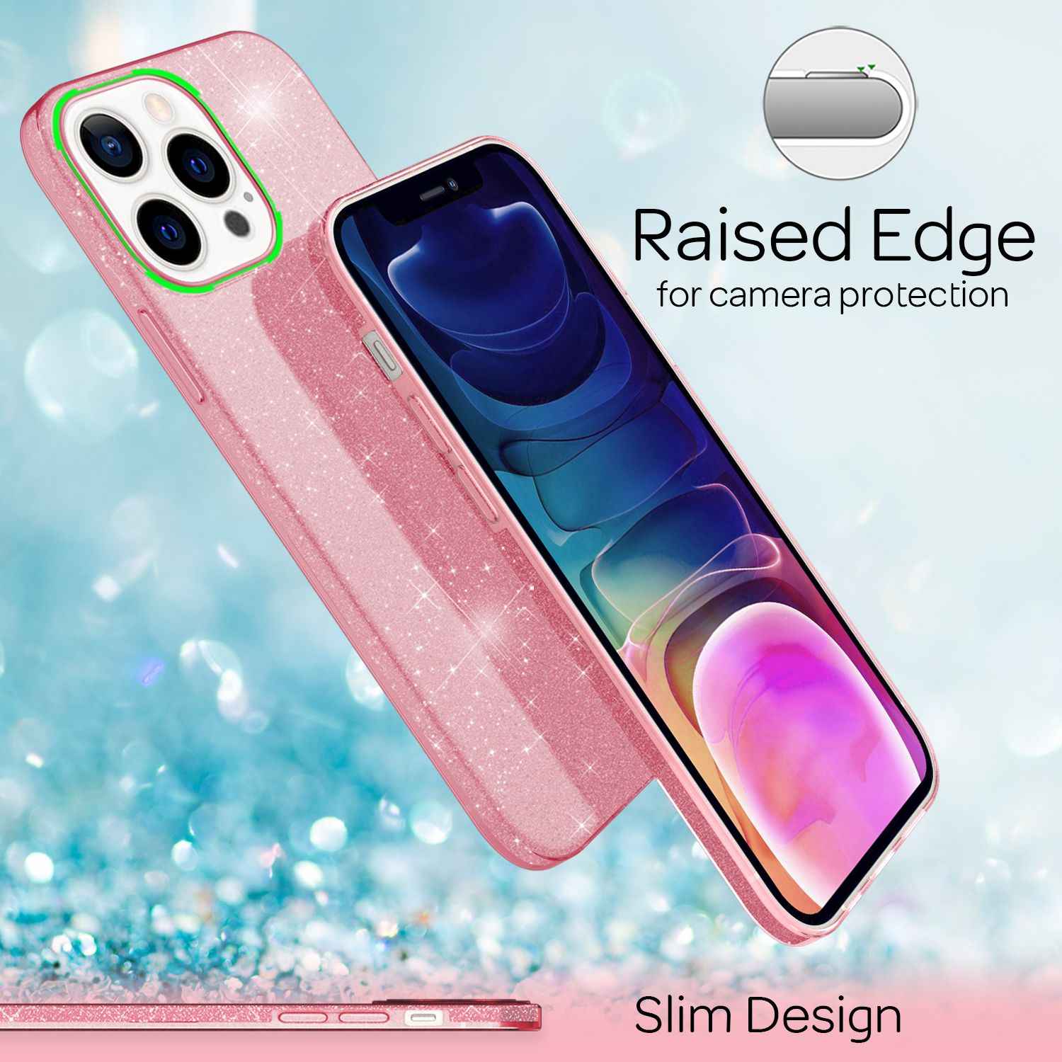 NALIA Robuste Glitzerhülle für iPhone 13 Pro Max, Stoßfeste Glänzende Glitzer Schutzhülle Verstärkte Silikonhülle