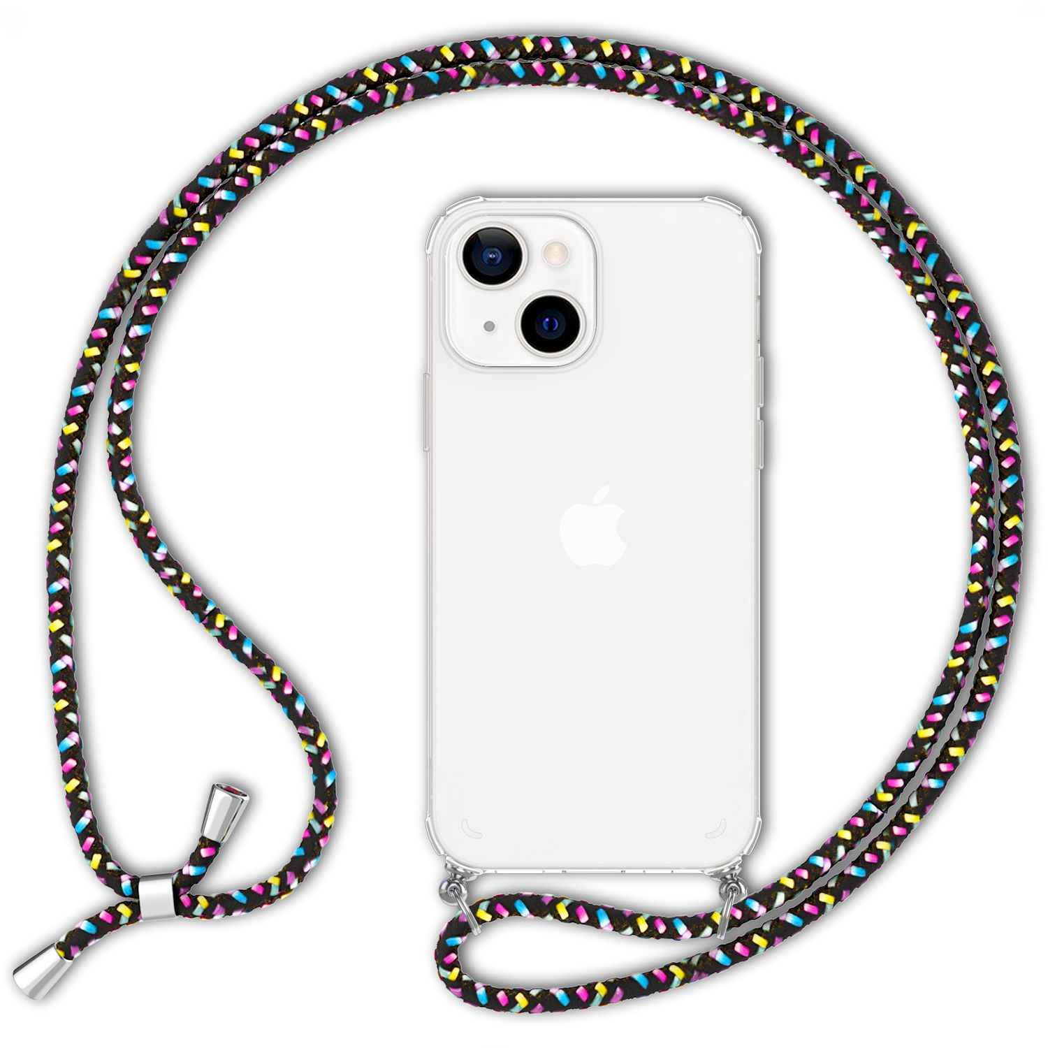 NALIA Handyhülle mit Kette für iPhone 13 Mini, Transparentes Hardcase & Handy-Schnur