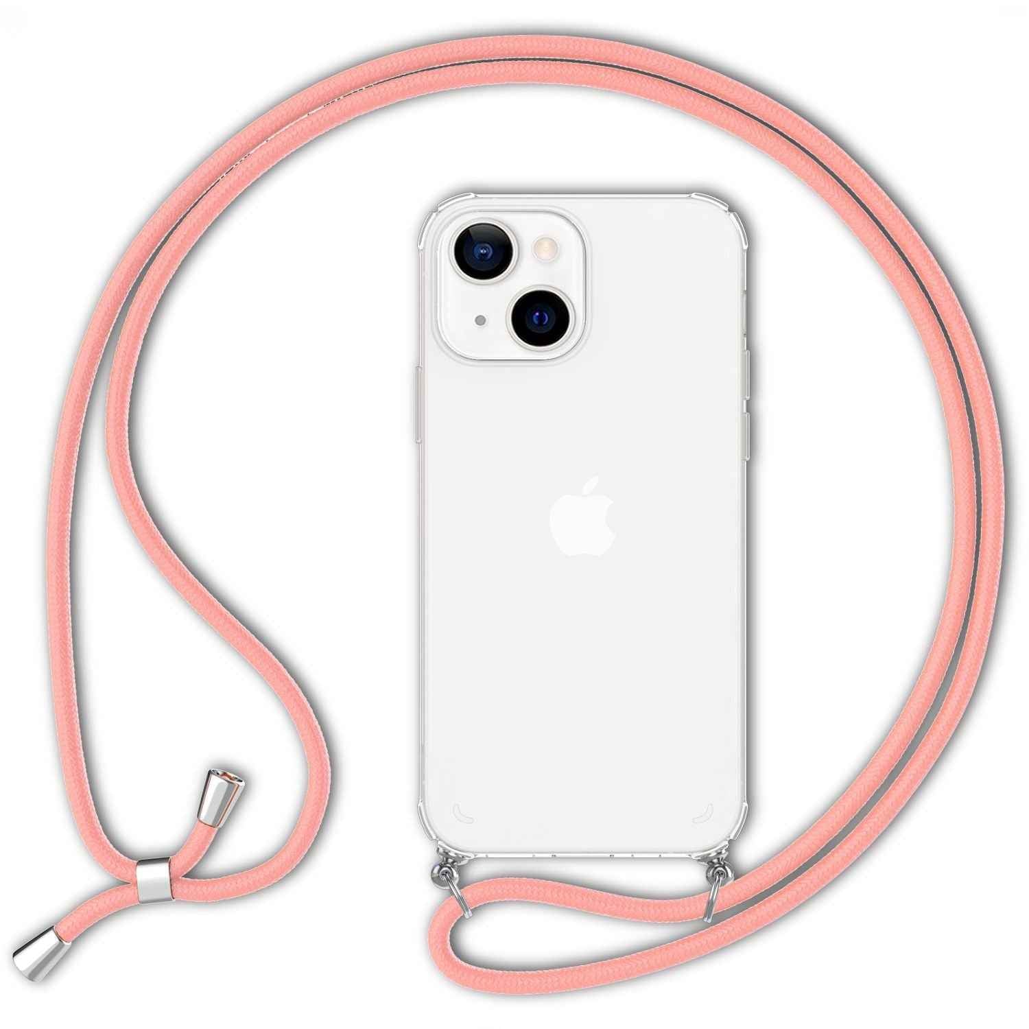 NALIA Handyhülle mit Kette für iPhone 13 Mini, Transparentes Hardcase & Handy-Schnur