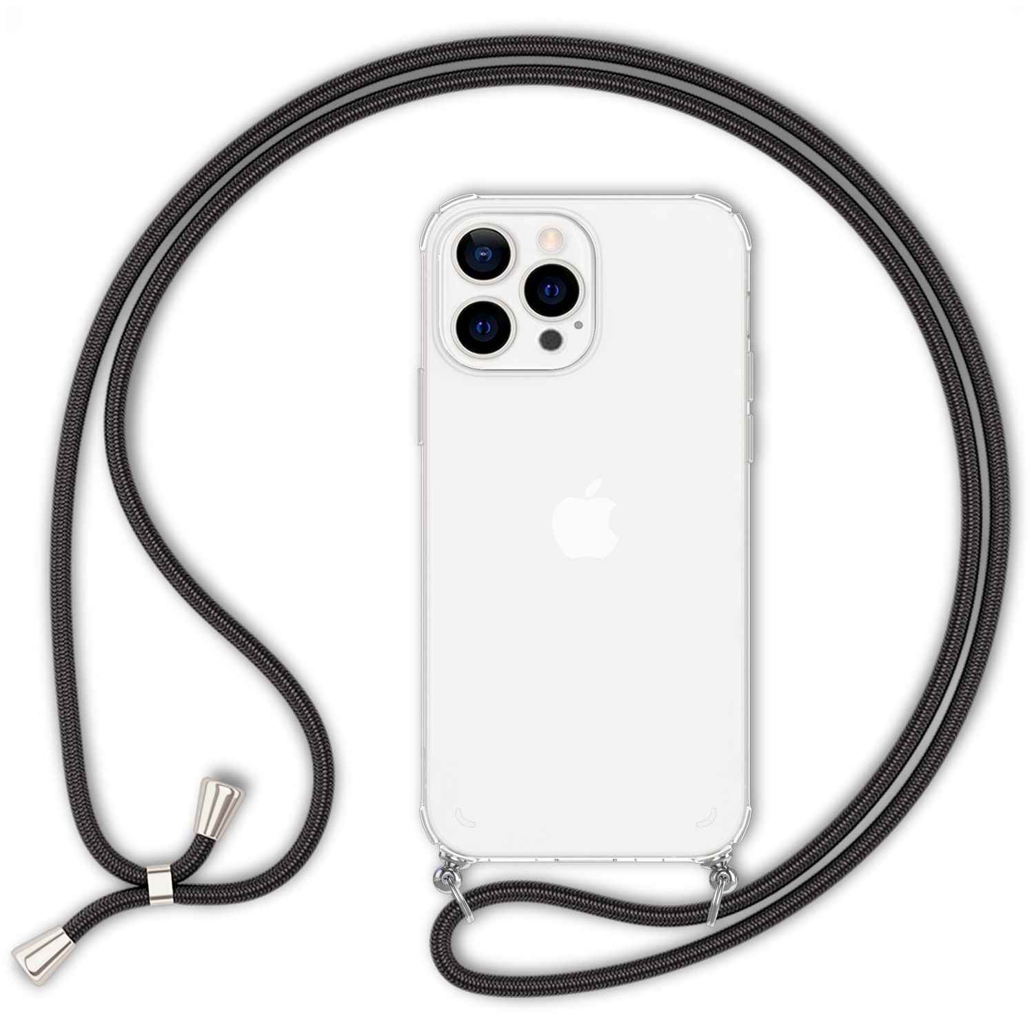 NALIA Handyhülle mit Kette für iPhone 13 Pro, Transparentes Hardcase & Handy-Schnur