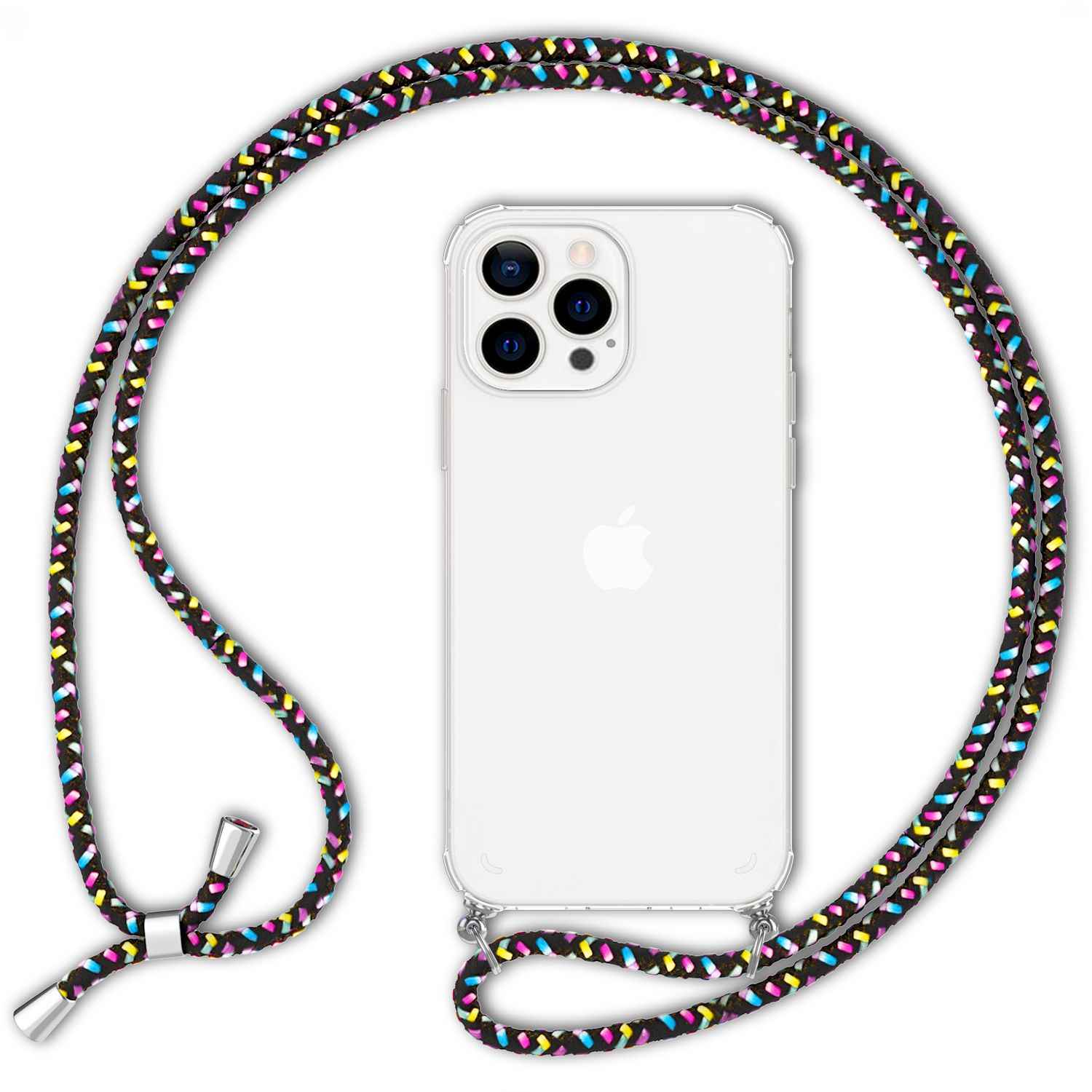 NALIA Handyhülle mit Kette für iPhone 13 Pro, Transparentes Hardcase & Handy-Schnur
