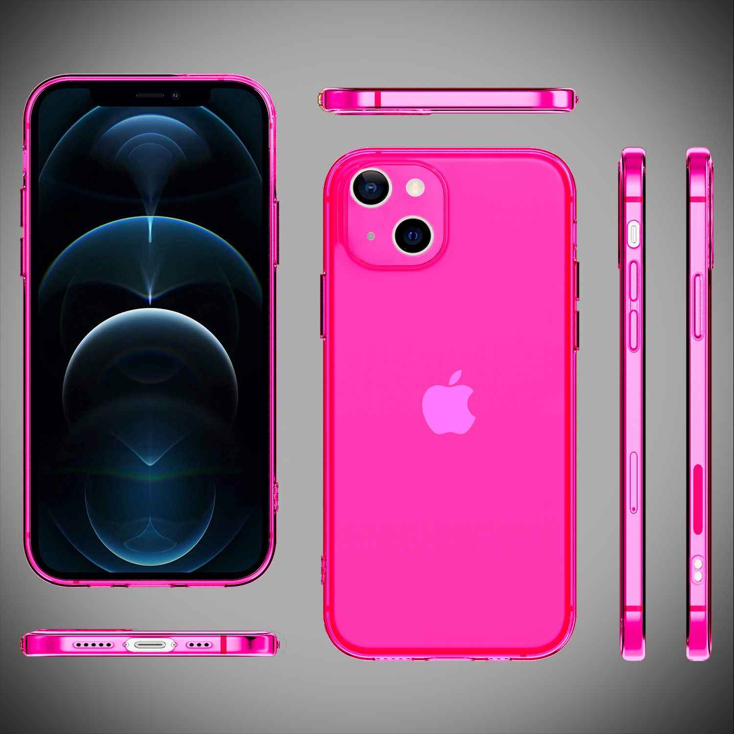 NALIA Klare Neon Handy Hülle für iPhone 13 Mini, Bunt Durchsichtig Cover Case