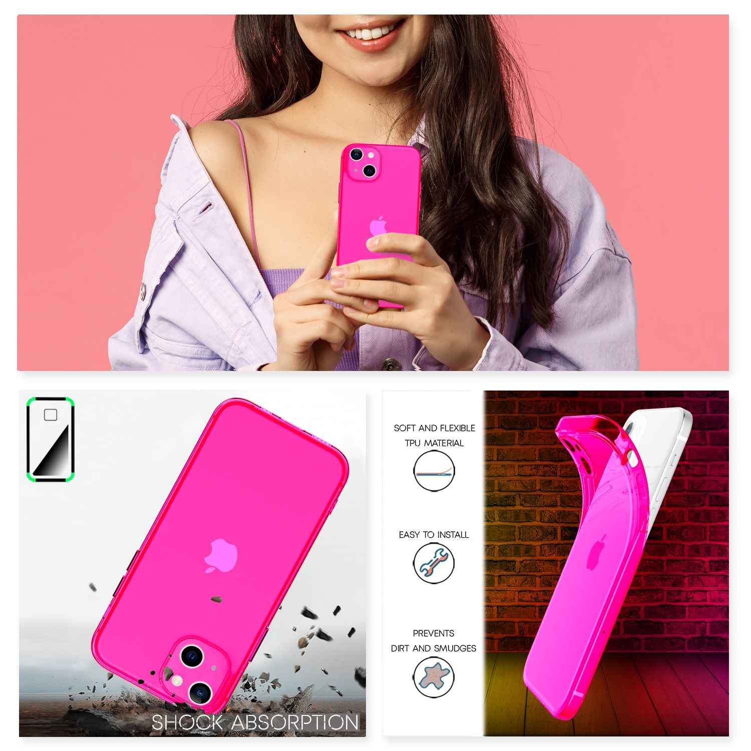 NALIA Klare Neon Handy Hülle für iPhone 13, Bunt Durchsichtig Cover Case