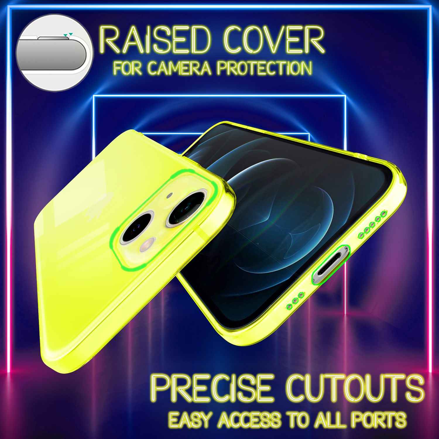 NALIA Klare Neon Handy Hülle für iPhone 13, Bunt Durchsichtig Cover Case
