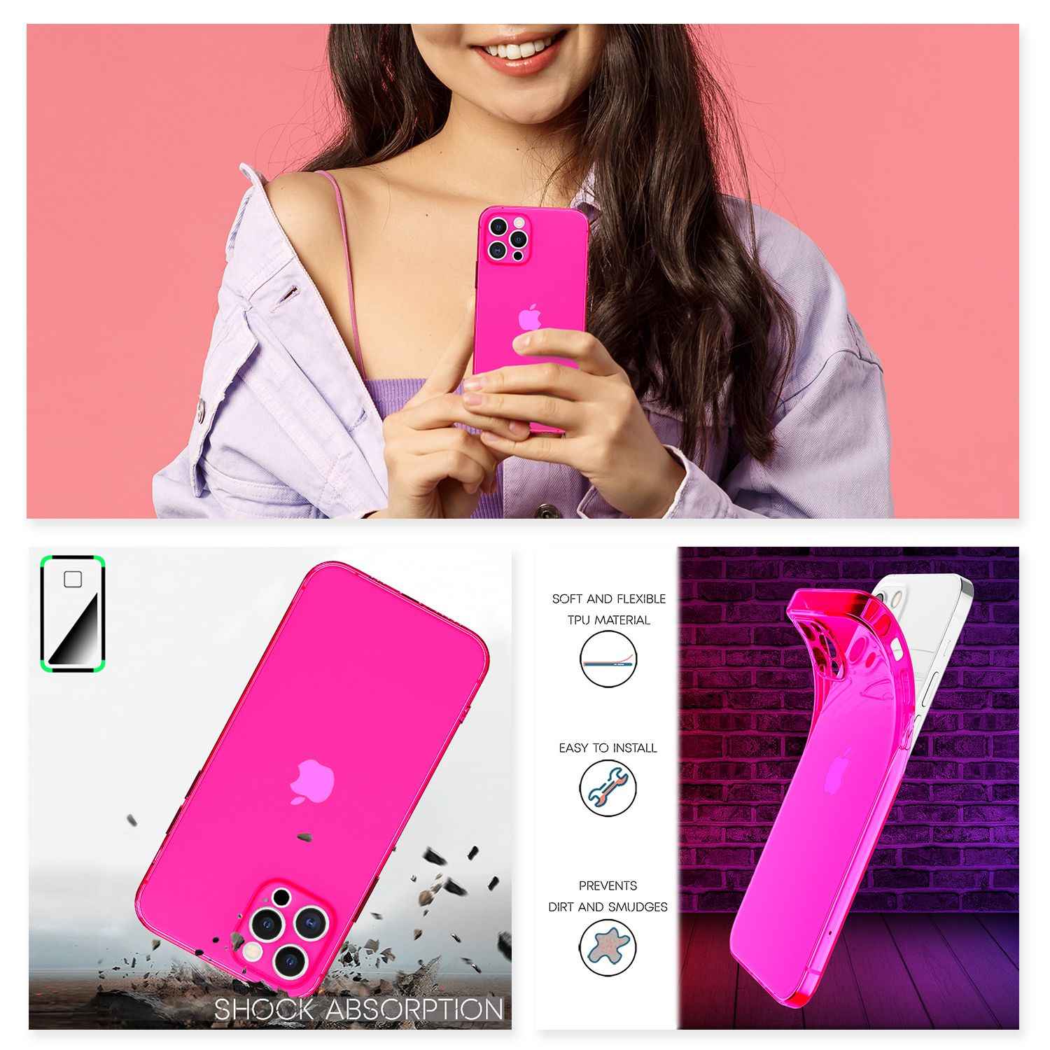 NALIA Klare Neon Handy Hülle für iPhone 13 Pro, Bunt Durchsichtig Cover Case