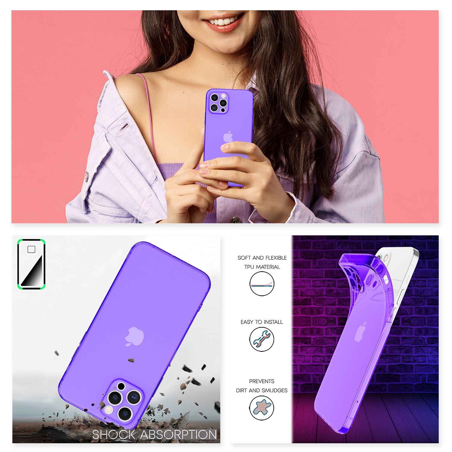NALIA Klare Neon Handy Hülle für iPhone 13 Pro, Bunt Durchsichtig Cover Case