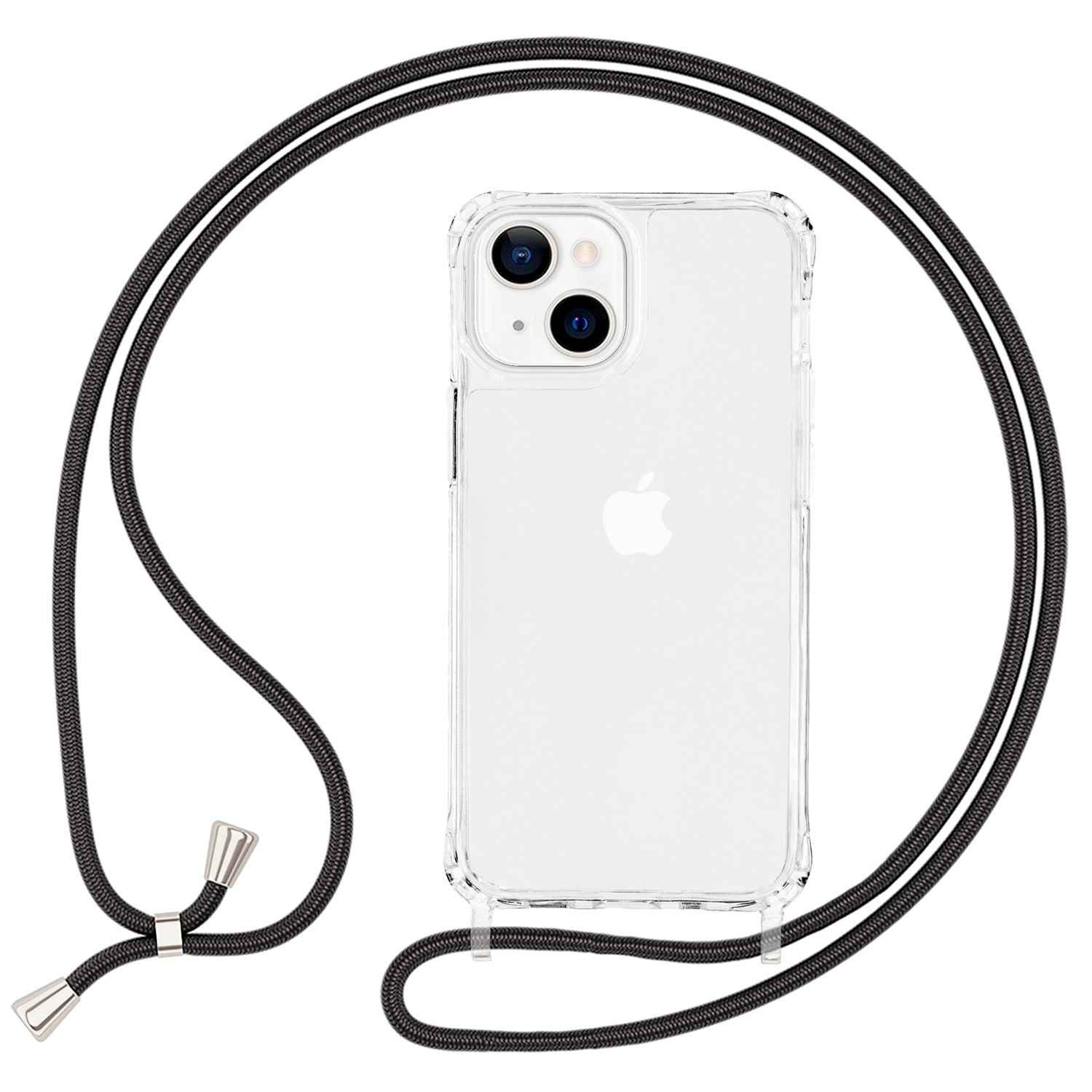 NALIA Klares Hybrid Case mit Kette für iPhone 13 Mini, Transparent Anti-Gelb Robust Verstärkte Ecken Hardcase & Silikon Rahmen, Stoßfeste Schutzhülle & Handy-Schnur