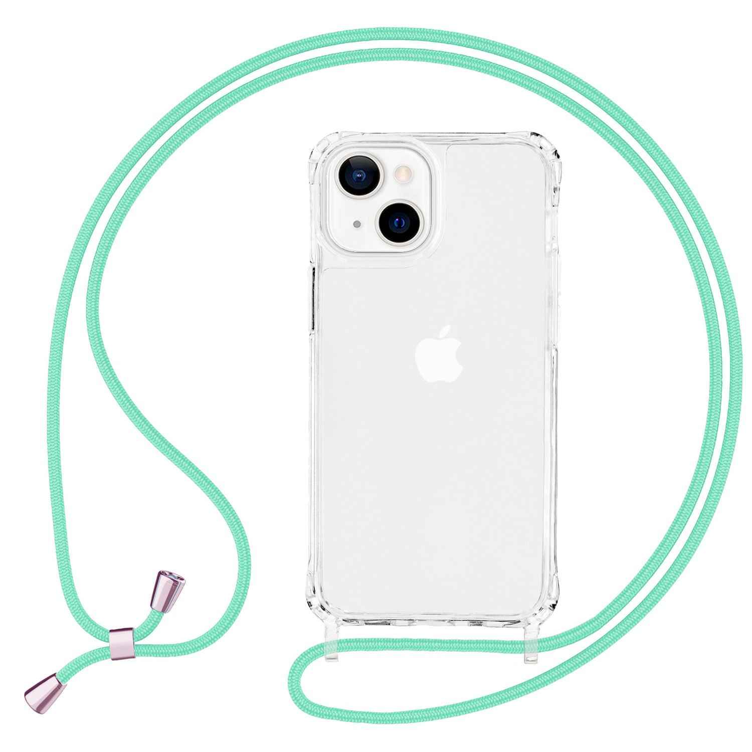 NALIA Klares Hybrid Case mit Kette für iPhone 13 Mini, Transparent Anti-Gelb Robust Verstärkte Ecken Hardcase & Silikon Rahmen, Stoßfeste Schutzhülle & Handy-Schnur
