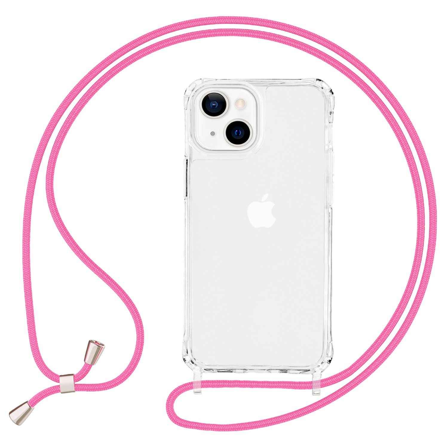 NALIA Klares Hybrid Case mit Kette für iPhone 13 Mini, Transparent Anti-Gelb Robust Verstärkte Ecken Hardcase & Silikon Rahmen, Stoßfeste Schutzhülle & Handy-Schnur