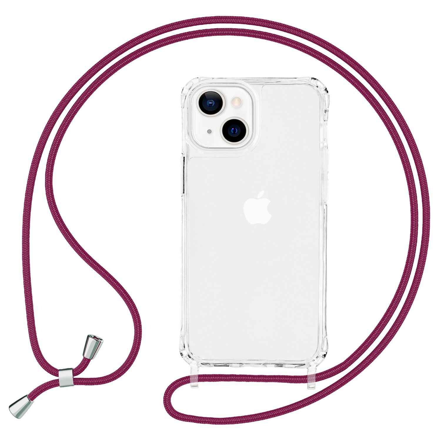 NALIA Klares Hybrid Case mit Kette für iPhone 13, Transparentes Hardcase & Silikon Rahmen, Schutzhülle & Handy-Schnur