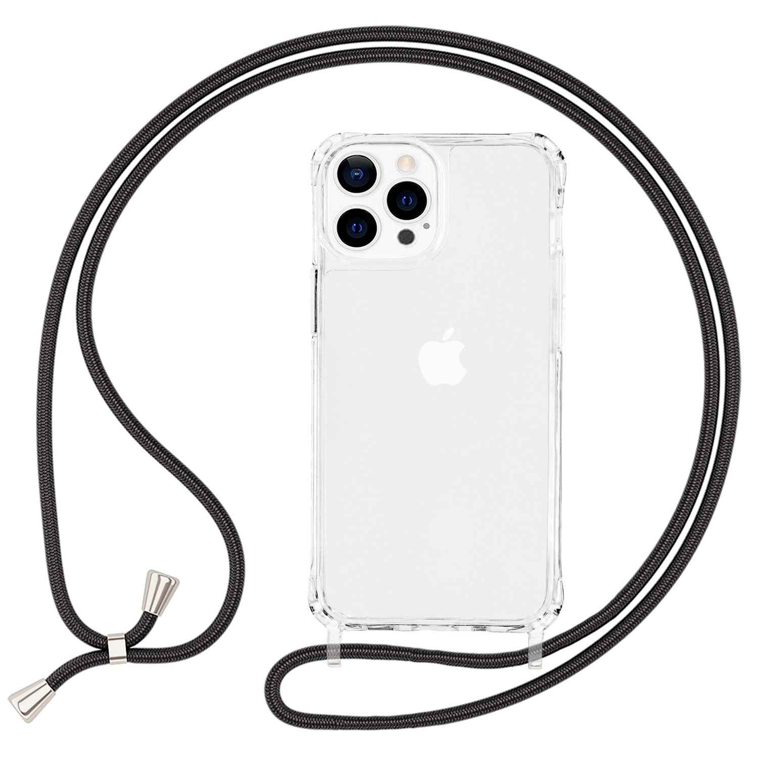 NALIA Klares Hybrid Case mit Kette für iPhone 13 Pro, Transparent Anti-Gelb Robust Verstärkte Ecken Hardcase & Silikon Rahmen, Stoßfeste Schutzhülle & Handy-Schnur