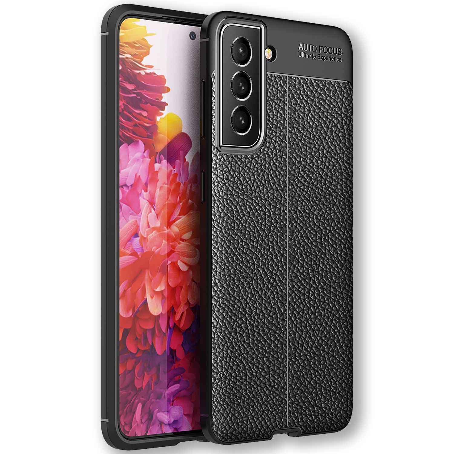 NALIA Leder Look Case für Samsung Galaxy S22 Plus, Schwarze Silikonhülle Anti-Fingerabdruck Rutschfest Kratzfest Stoßfest, Handyhülle Schutzhülle