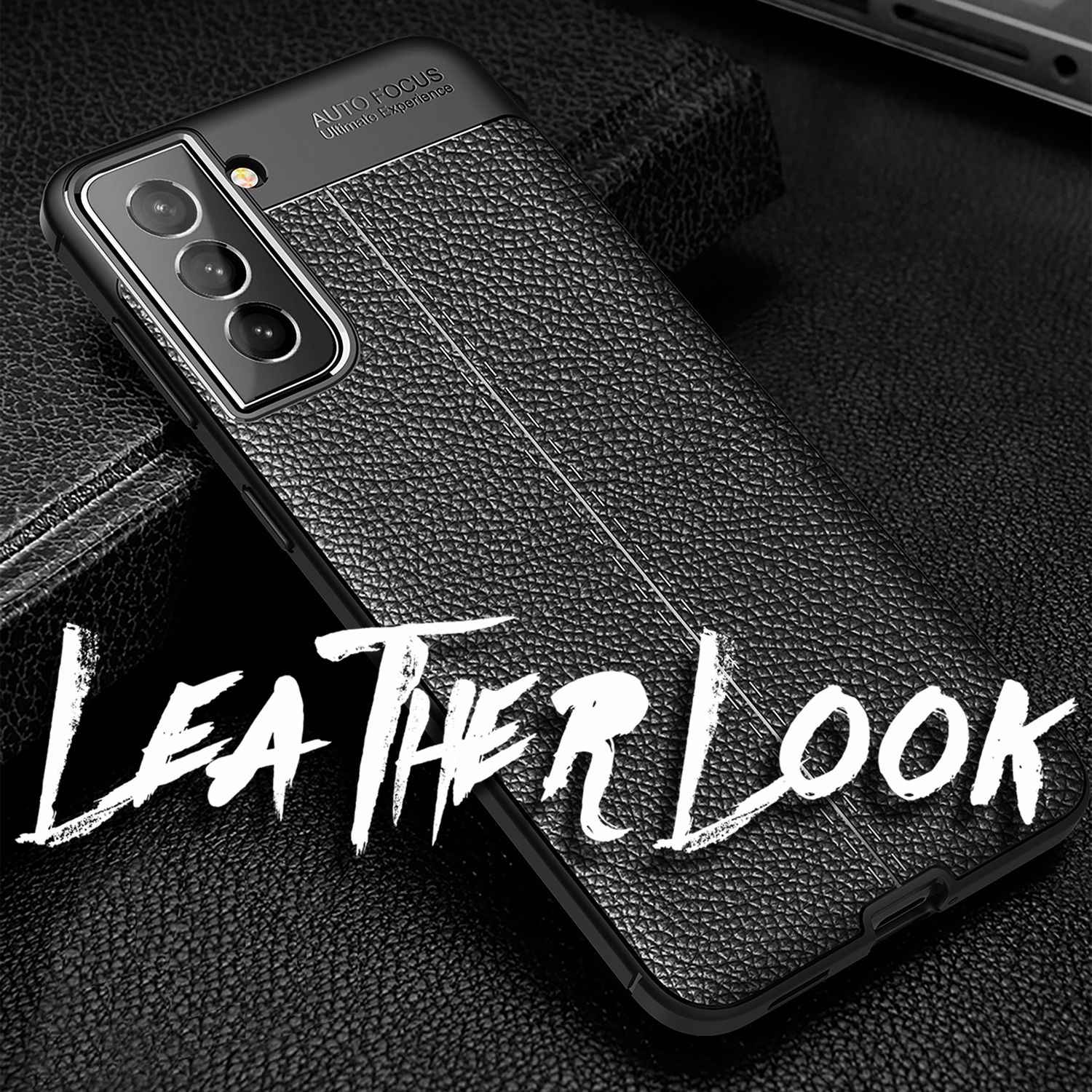 NALIA Leder Look Case für Samsung Galaxy S22 Plus, Schwarze Silikonhülle Anti-Fingerabdruck Rutschfest Kratzfest Stoßfest, Handyhülle Schutzhülle