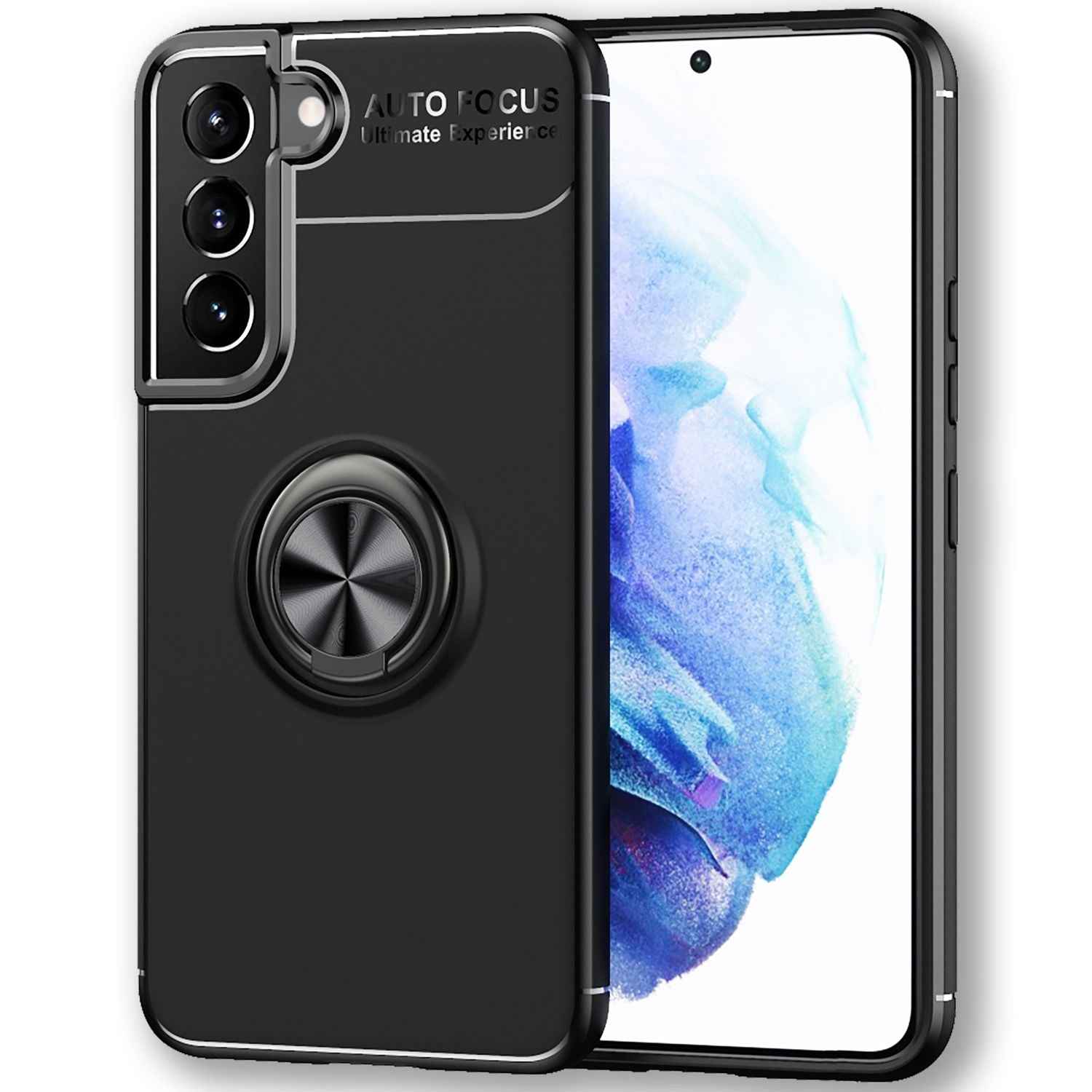 NALIA Matt-Schwarze Ringhülle für Samsung Galaxy S22 Plus, 360° Ring für Standfunktion & KFZ-Halterung, Robust Rutschfest Stoßfest, Handyhülle Schutzhülle