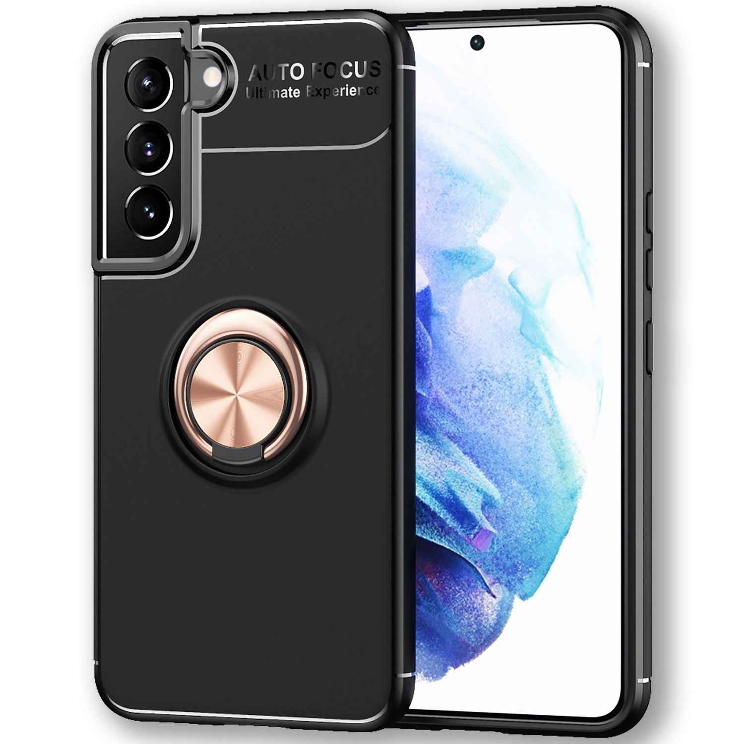 NALIA Matt-Schwarze Ringhülle für Samsung Galaxy S22 Plus, 360° Ring für Standfunktion & KFZ-Halterung, Robust Rutschfest Stoßfest, Handyhülle Schutzhülle
