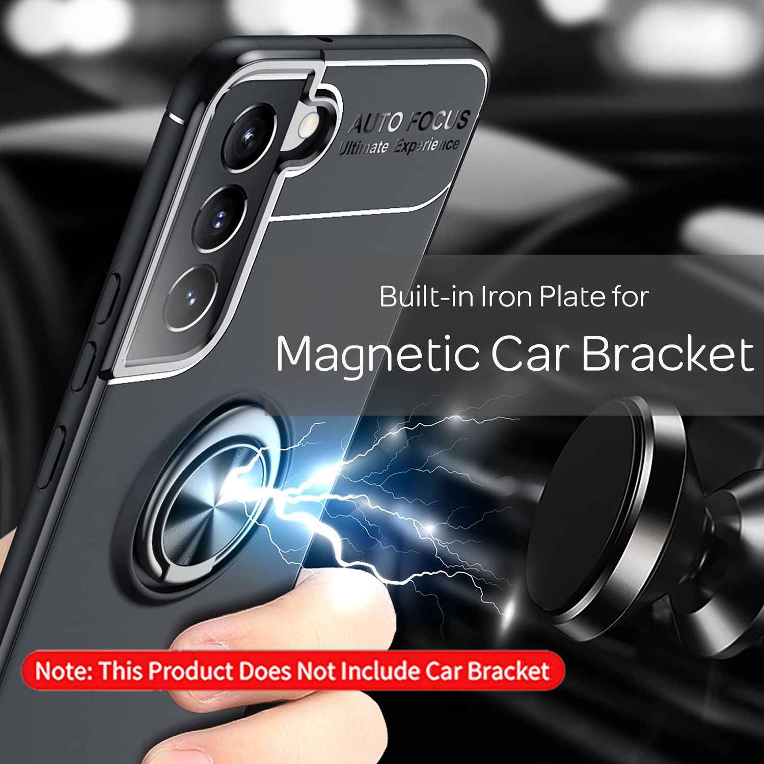 NALIA Matt-Schwarze Ringhülle für Samsung Galaxy S22 Plus, 360° Ring für Standfunktion & KFZ-Halterung, Robust Rutschfest Stoßfest, Handyhülle Schutzhülle
