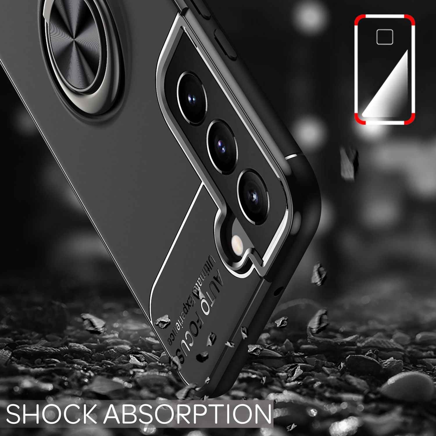 NALIA Matt-Schwarze Ringhülle für Samsung Galaxy S22 Plus, 360° Ring für Standfunktion & KFZ-Halterung, Robust Rutschfest Stoßfest, Handyhülle Schutzhülle