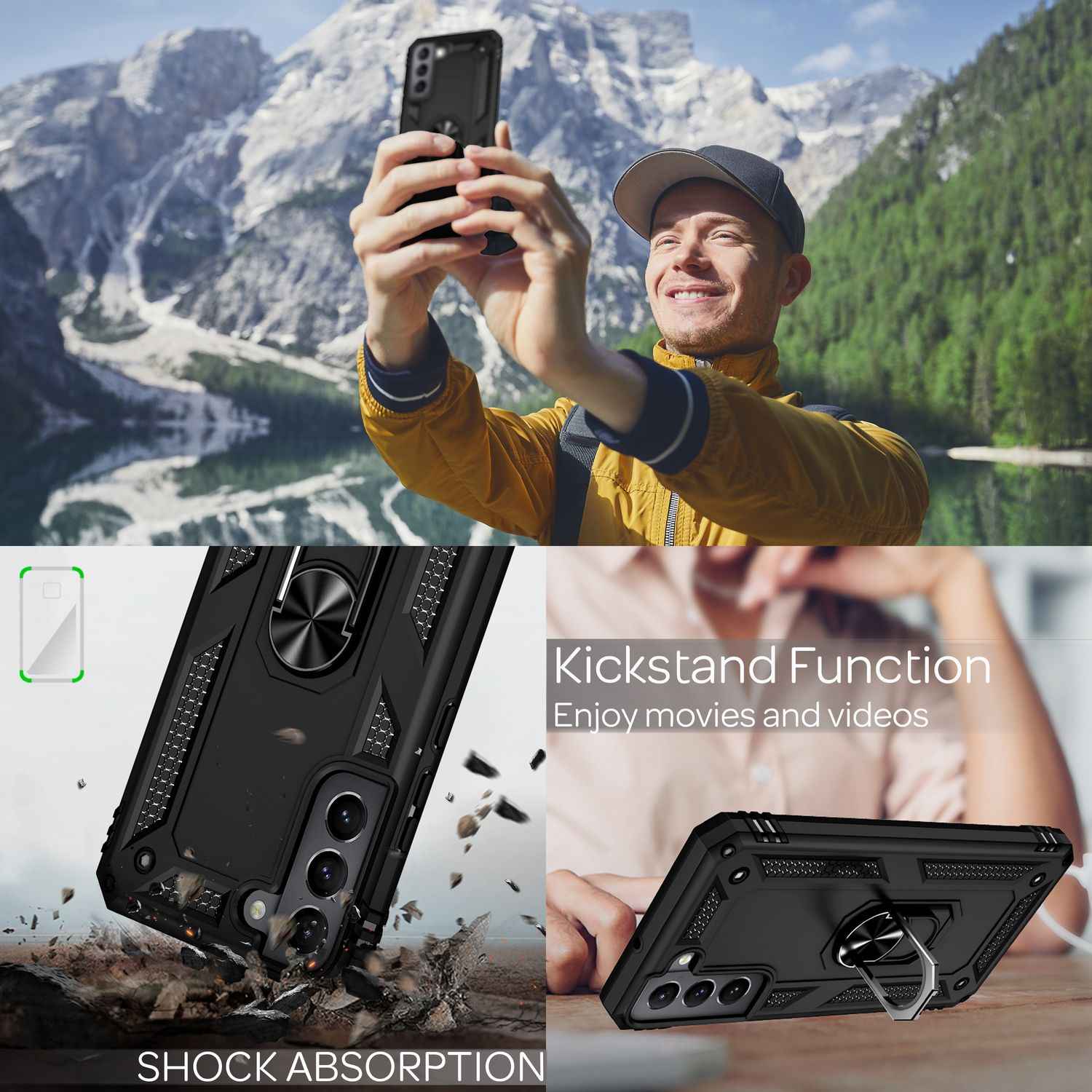 NALIA Military-Style Ringhülle für Samsung Galaxy S22 Plus, Extrem Schützend Stoßfest Robust, 360° Ring für Aufsteller