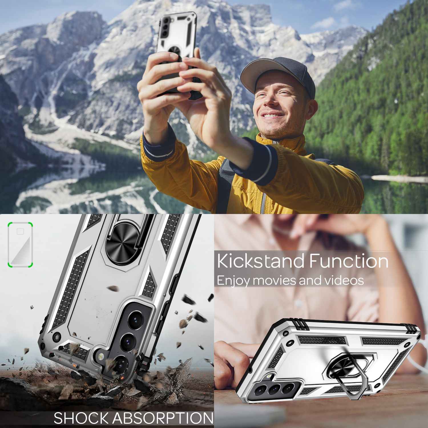 NALIA Military-Style Ringhülle für Samsung Galaxy S22 Plus, Extrem Schützend Stoßfest Robust, 360° Ring für Aufsteller