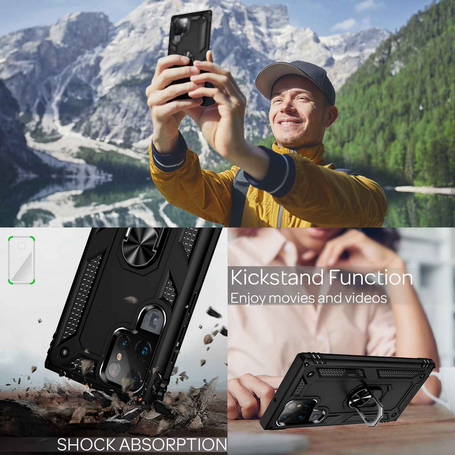 NALIA Military-Style Ringhülle für Samsung Galaxy S22 Ultra, Extrem Schützend Stoßfest, 360° Ring für Aufsteller