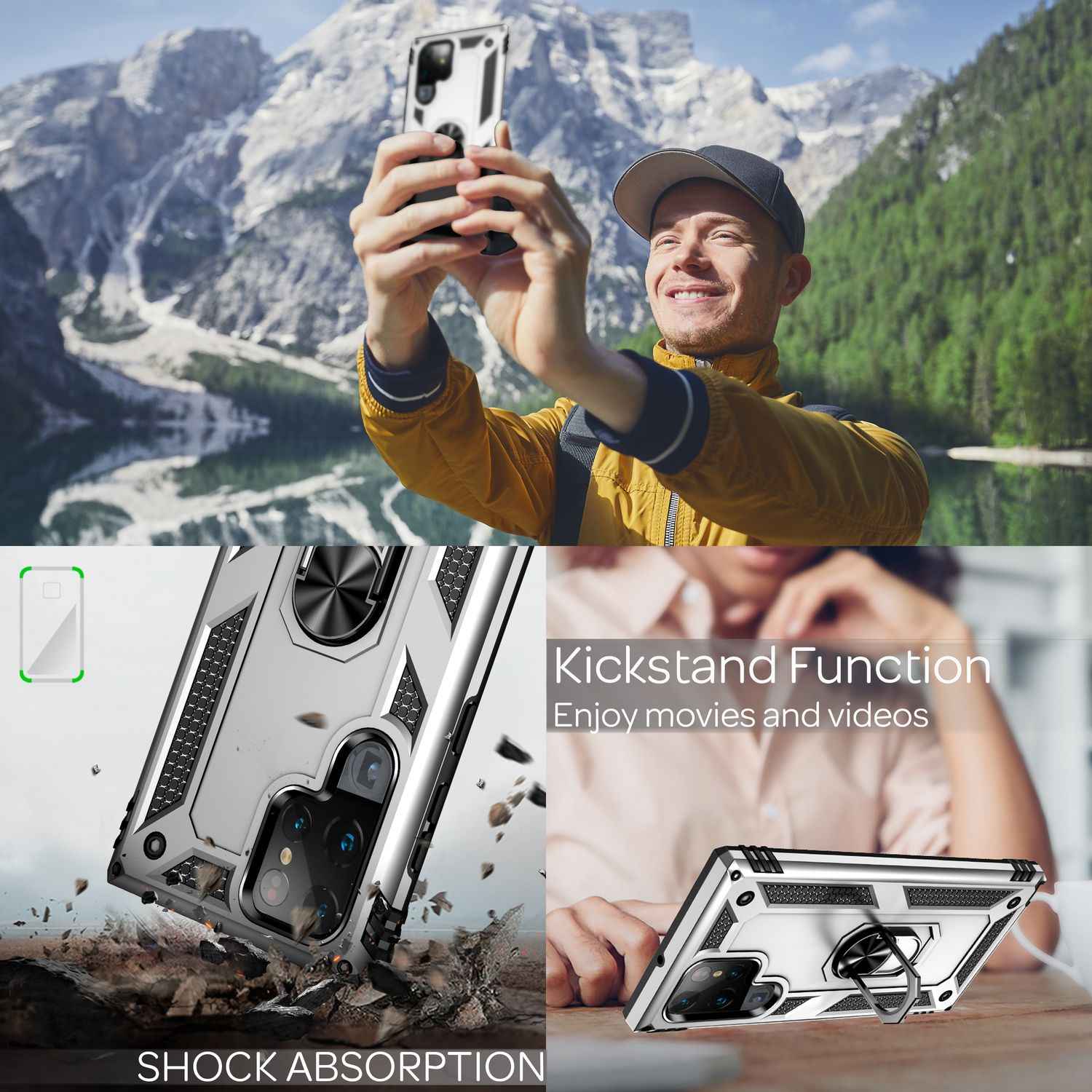 NALIA Military-Style Ringhülle für Samsung Galaxy S22 Ultra, Extrem Schützend Stoßfest, 360° Ring für Aufsteller