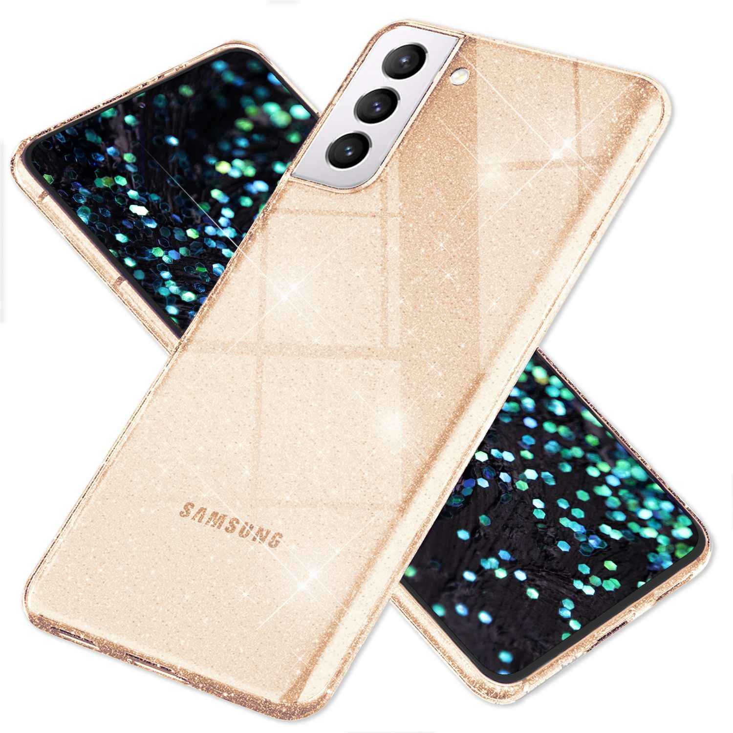 NALIA Klare Glitzerhülle für Samsung Galaxy S22 Plus, Durchsichtig