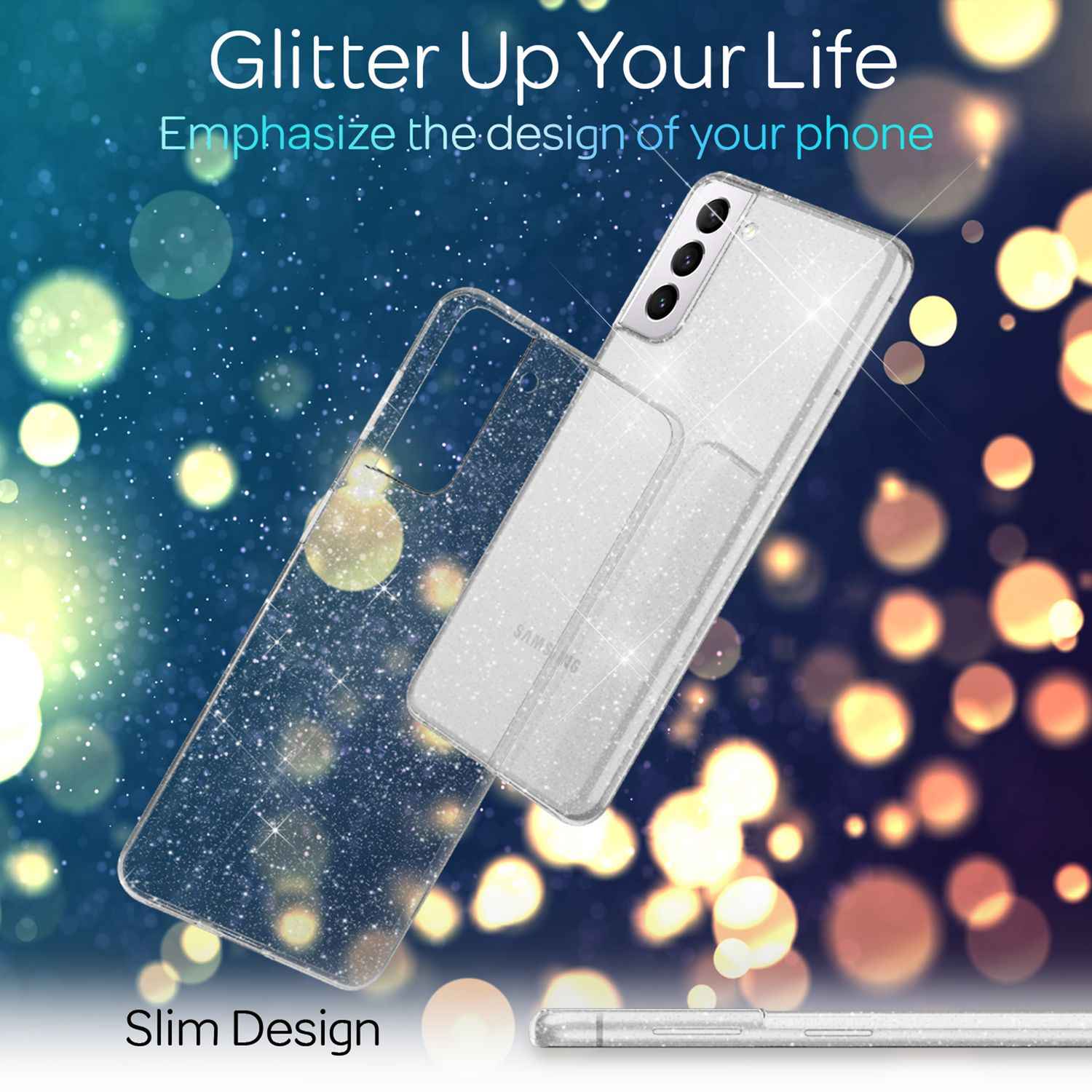NALIA Klare Glitzerhülle für Samsung Galaxy S22 Plus, Durchsichtig