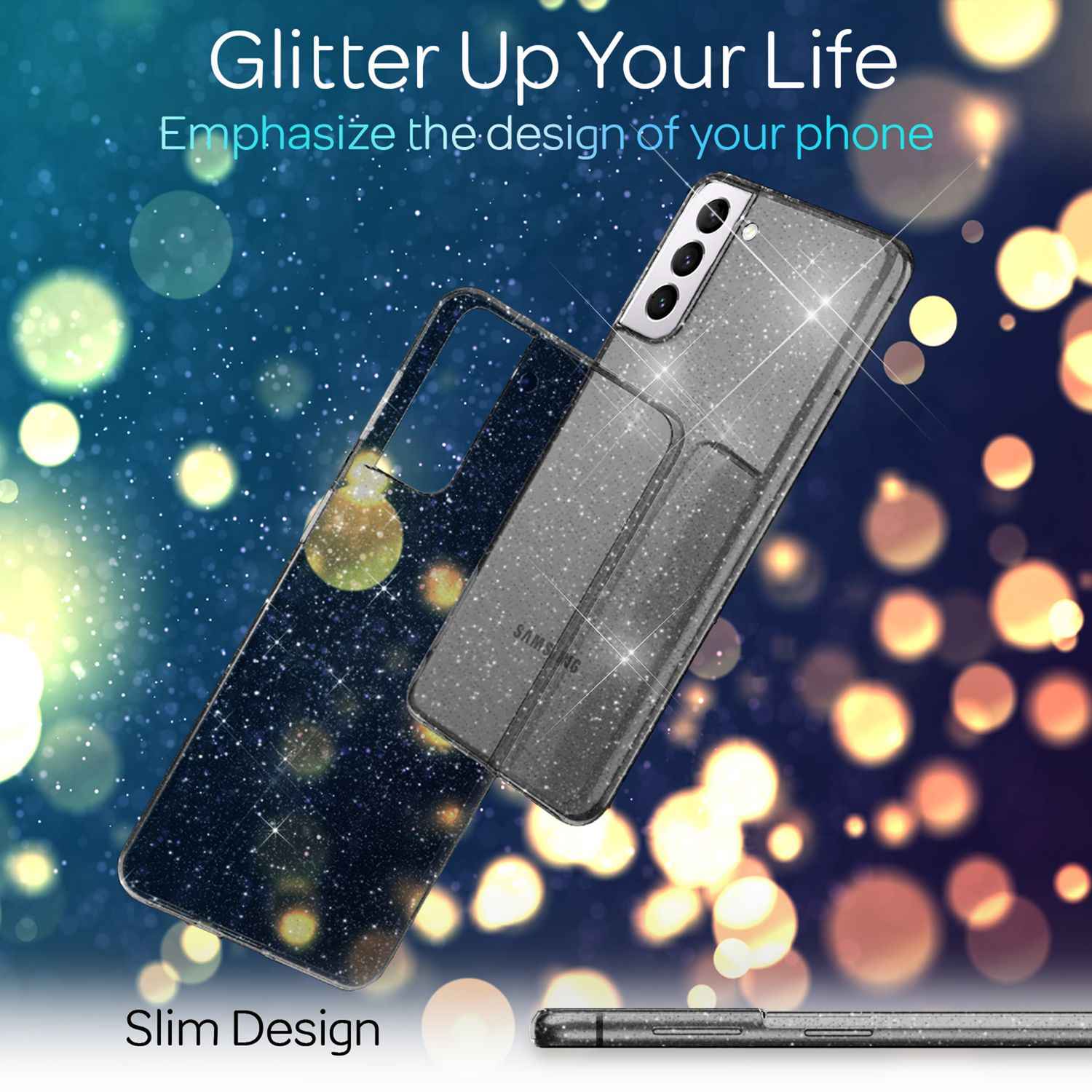 NALIA Klare Glitzerhülle für Samsung Galaxy S22 Plus, Durchsichtig