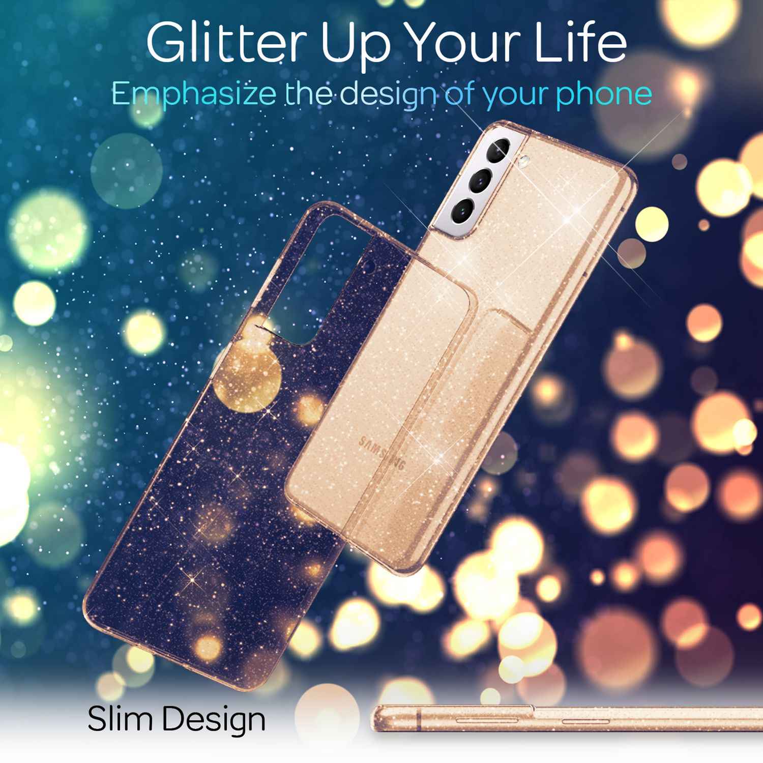 NALIA Klare Glitzerhülle für Samsung Galaxy S22 Plus, Durchsichtig